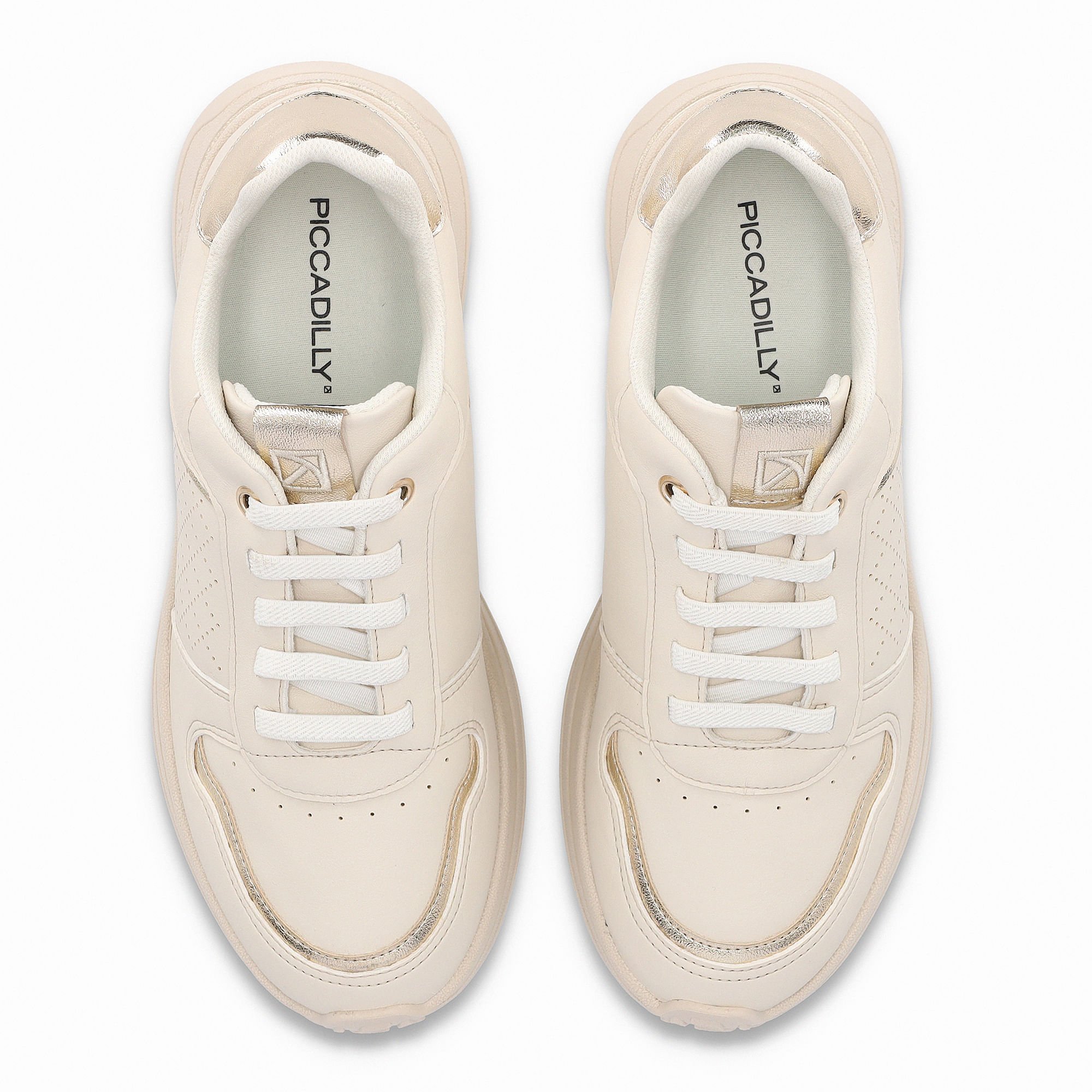 Tênis Energy Anabela Médio Off White com Ouro Bege 5