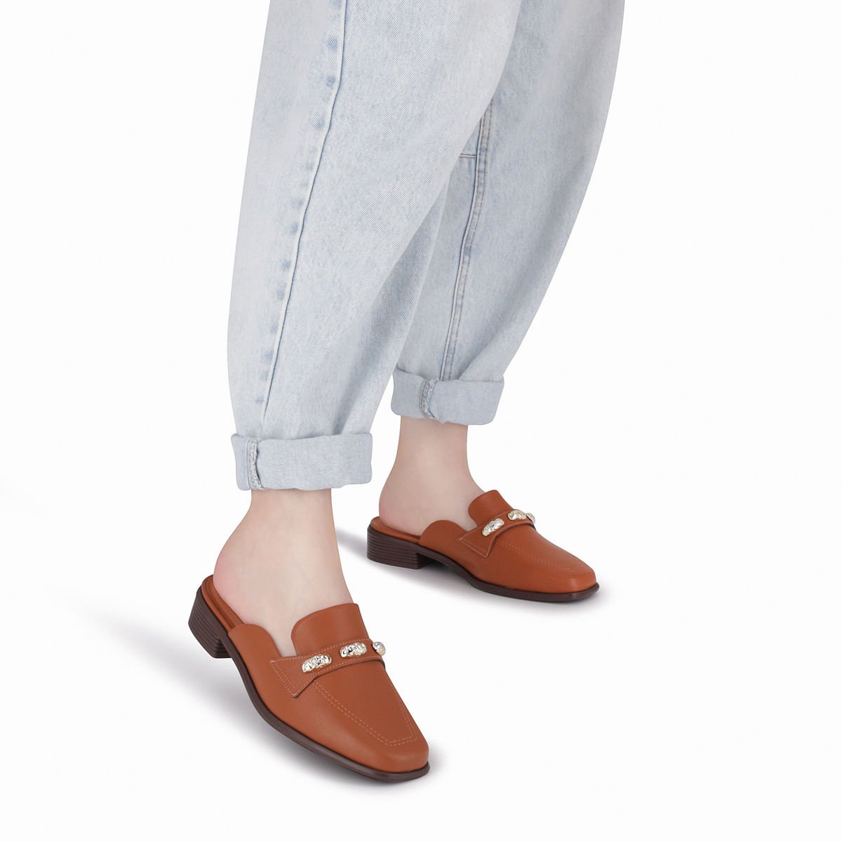 Mule Giovanna Salto Baixo Ocre Marrom 3