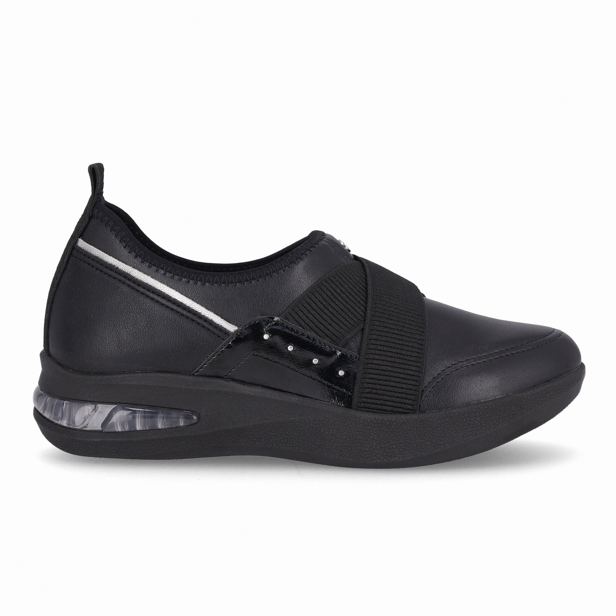 Tênis SoftStep Anabela Médio Preto com Prata