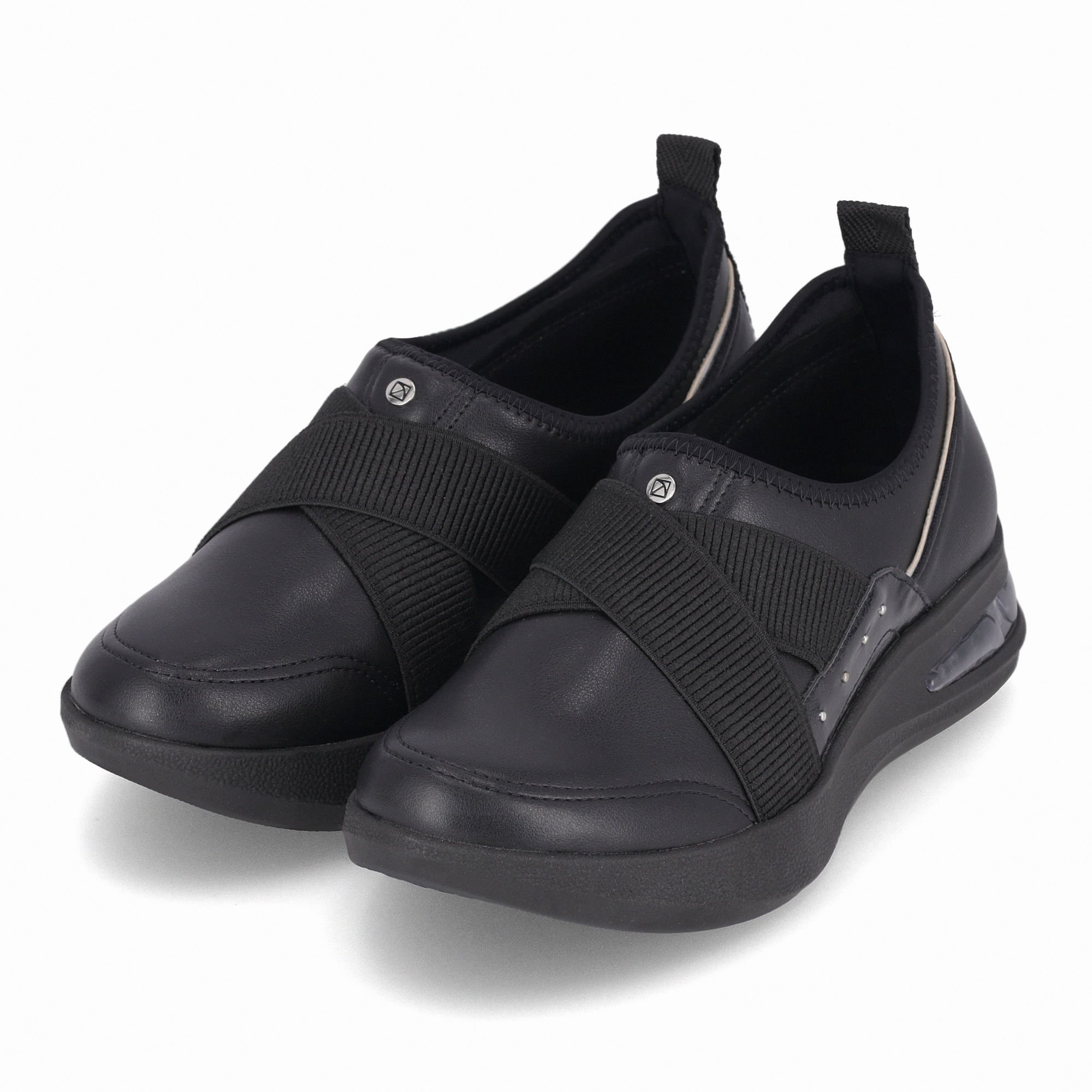 Tênis SoftStep Anabela Médio Preto com Prata Preto 2