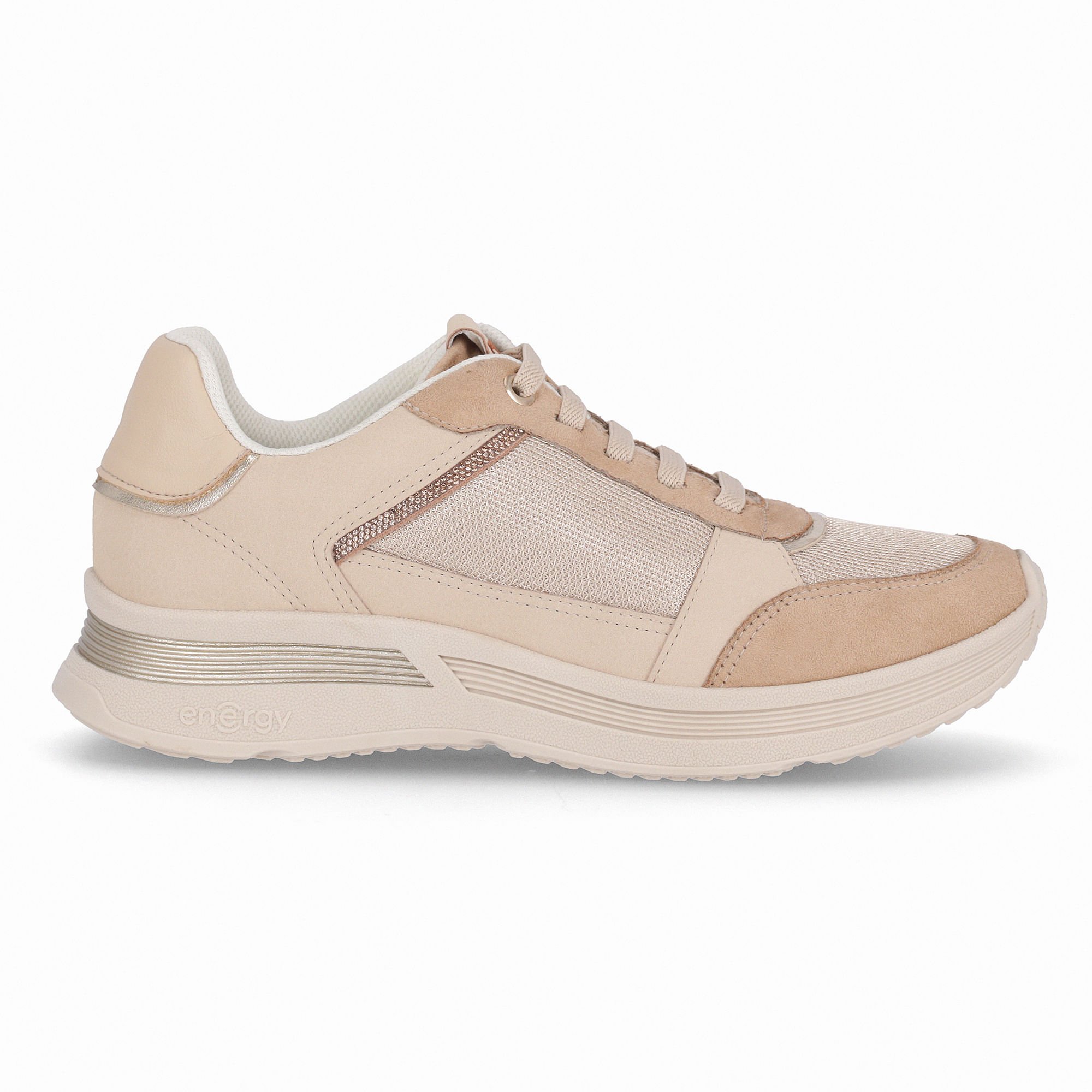 Tênis Energy Anabela Médio Bege com Brule