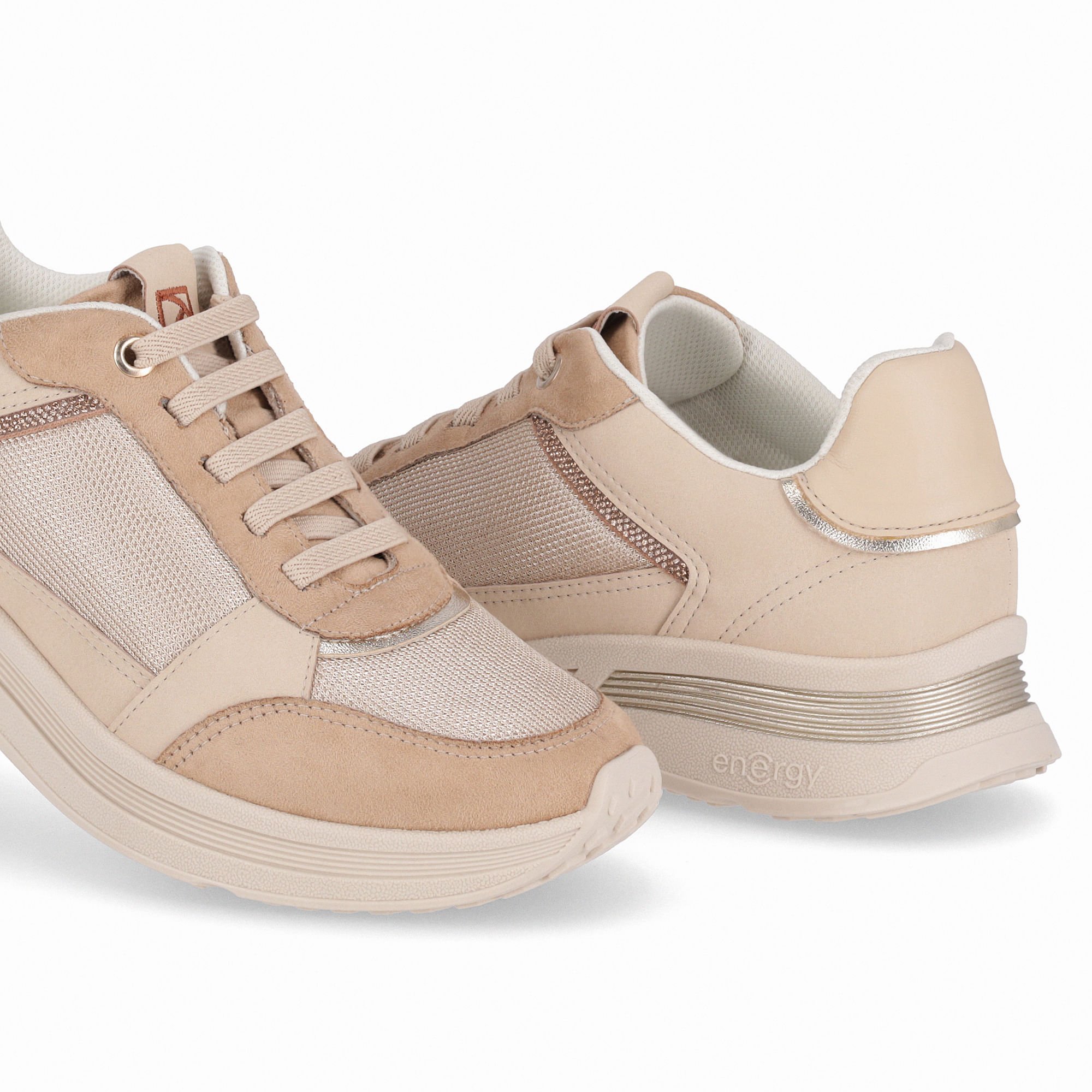 Tênis Energy Anabela Médio Bege com Brule Bege 3
