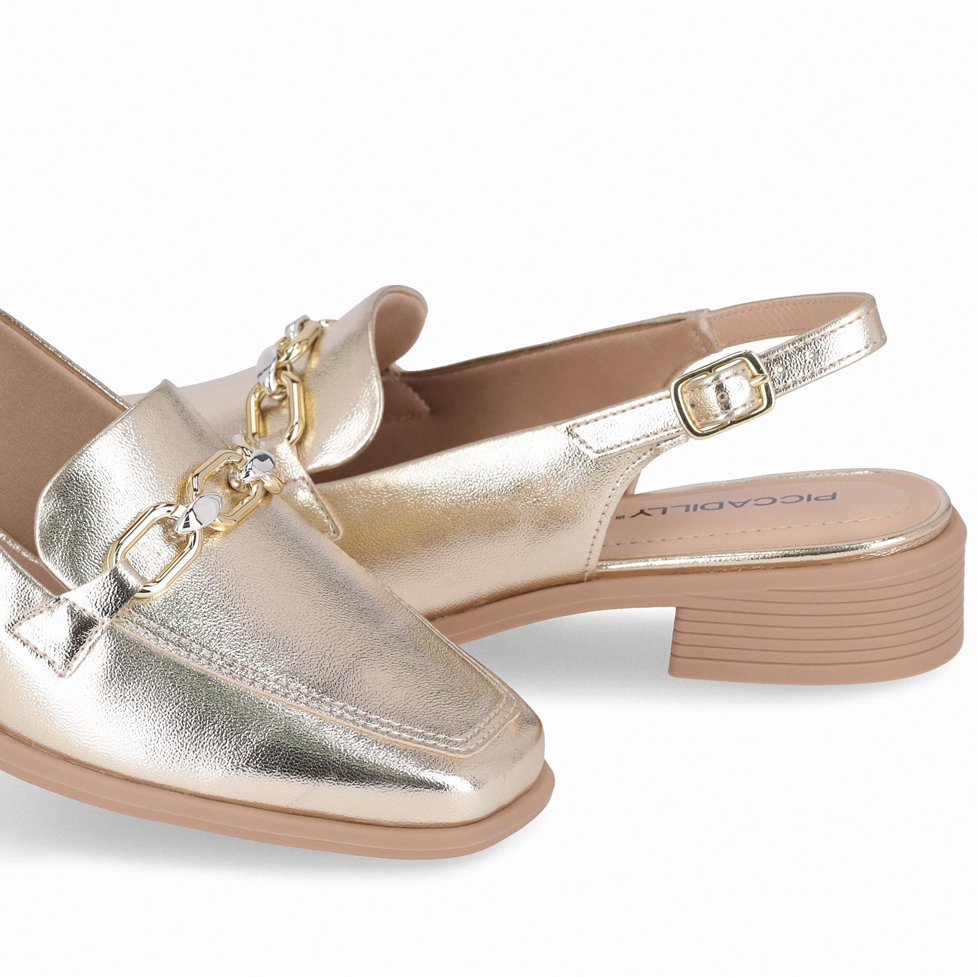 Sapato Slingback Giovanna Salto Baixo Ouro Prata 4