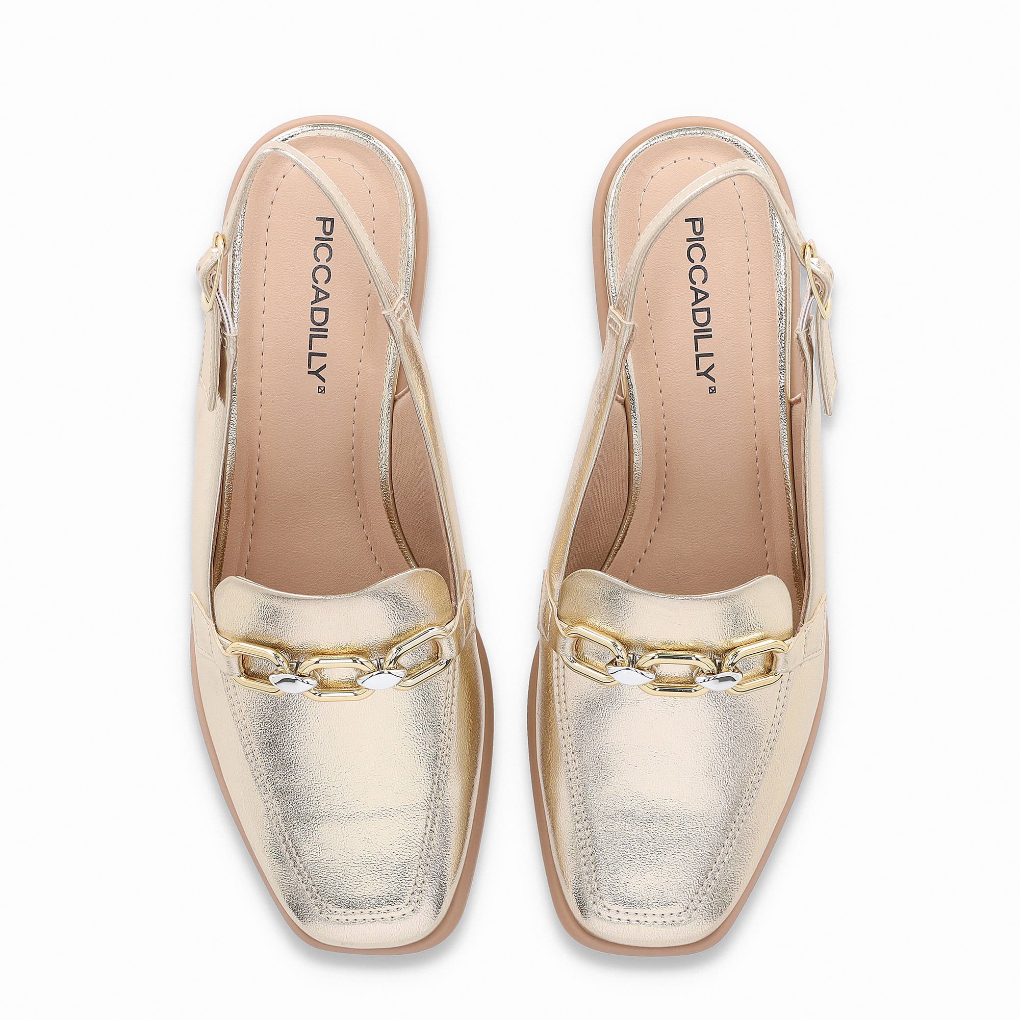 Sapato Slingback Giovanna Salto Baixo Ouro Prata 5