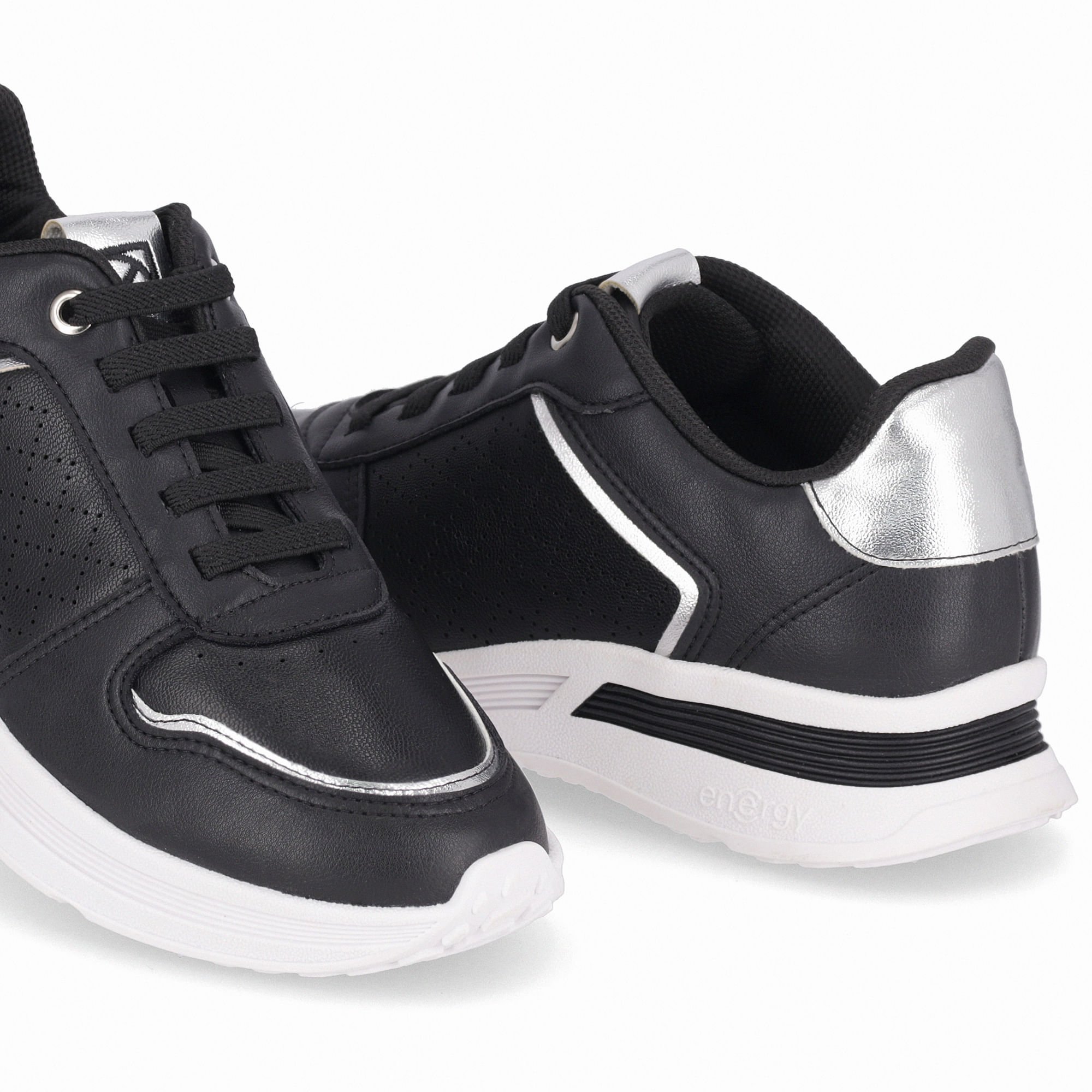 Tênis Energy Anabela Médio Preto com Prata Preto 3