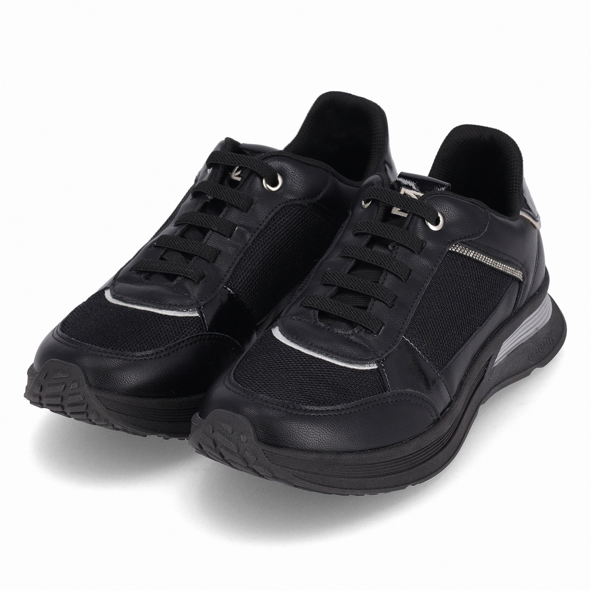 Tênis Energy Anabela Médio Preto com Prata Preto 2