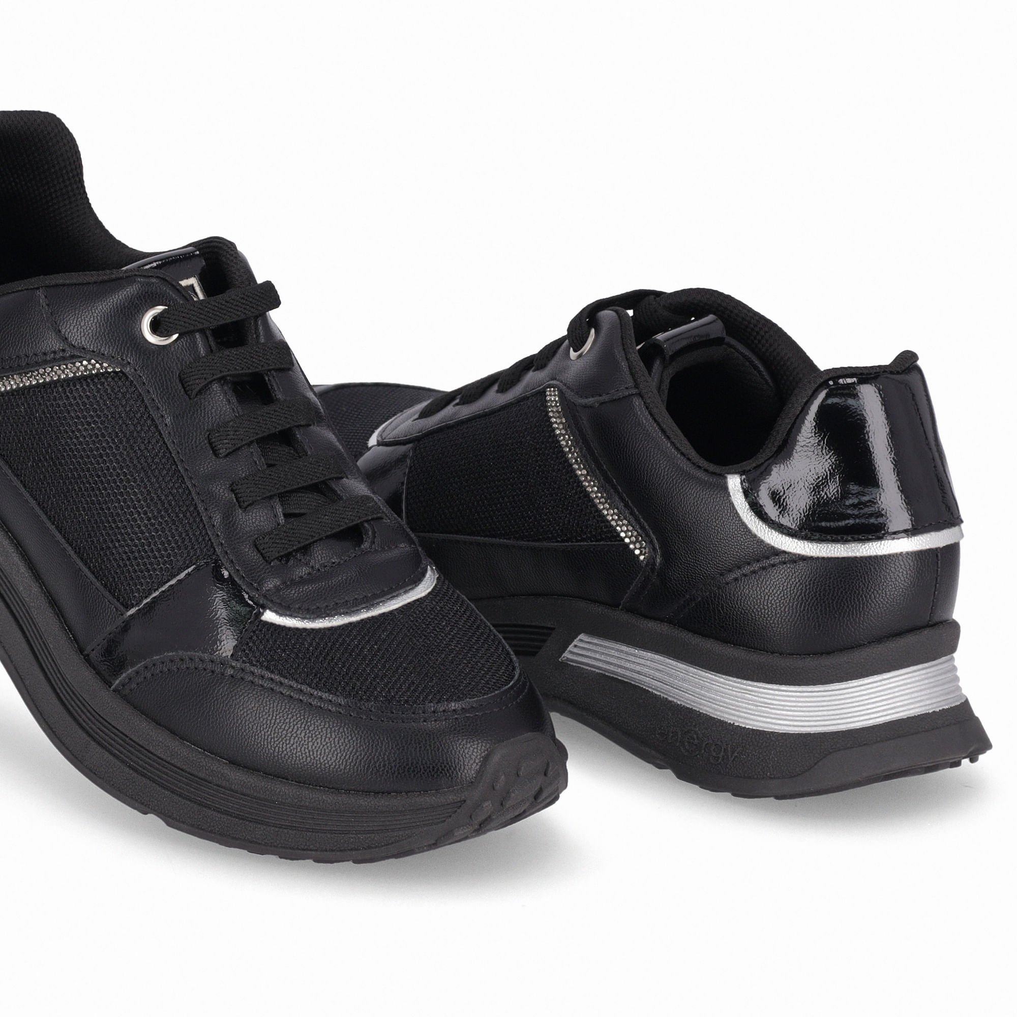 Tênis Energy Anabela Médio Preto com Prata Preto 3