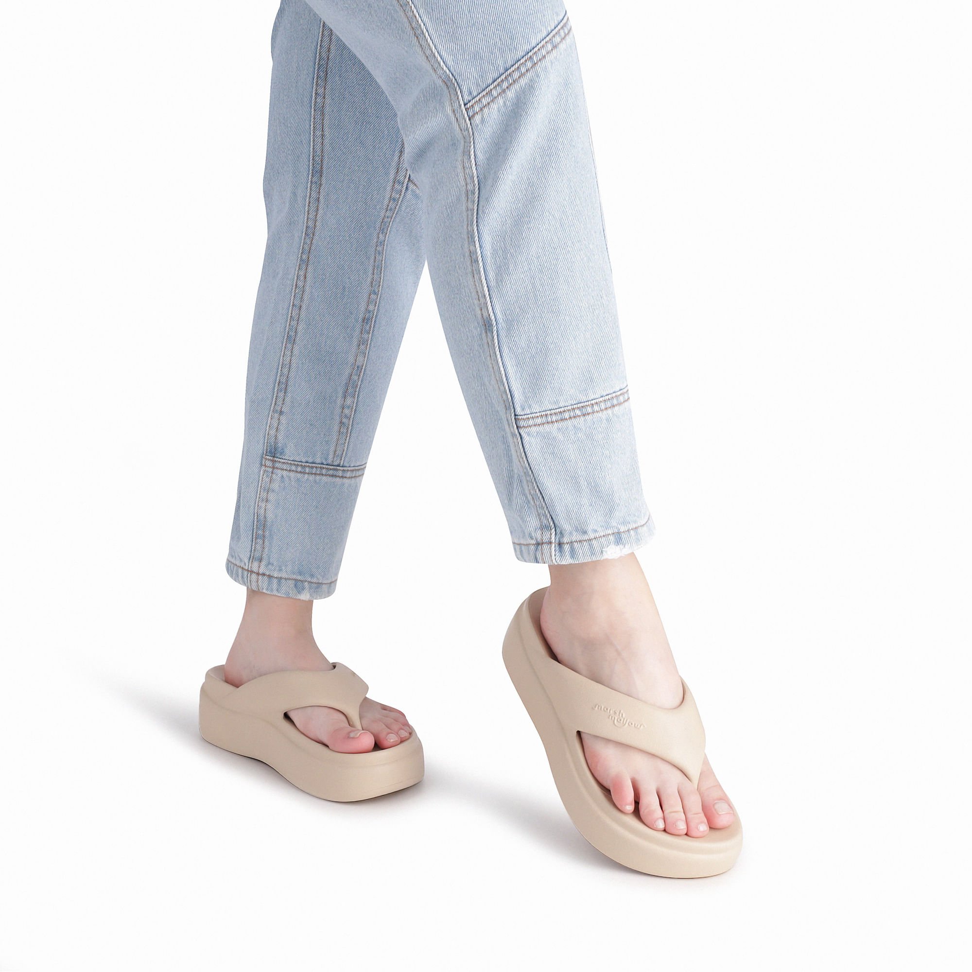 Chinelo Marshmallow Flatform Brule Bege 3