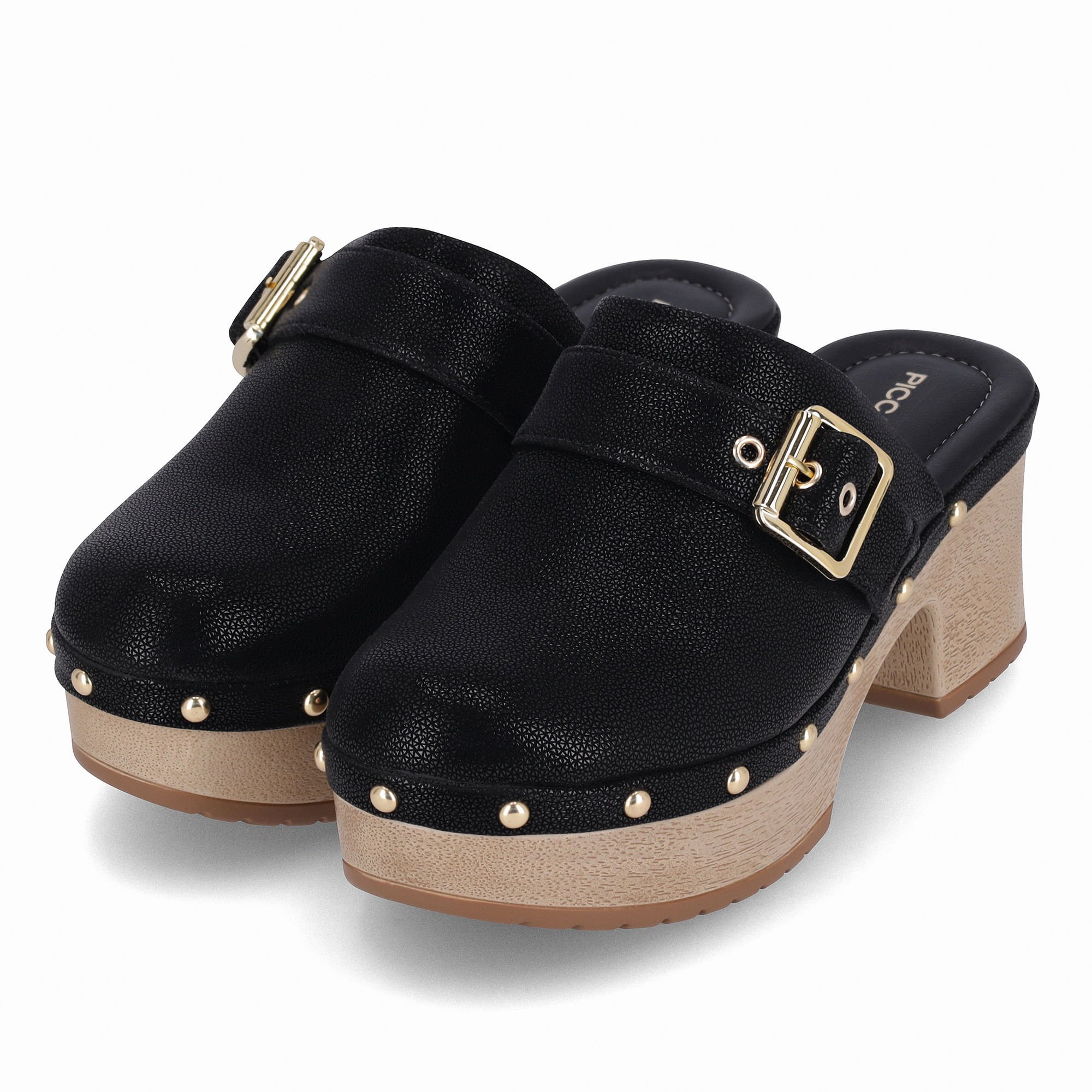 Tamanco Clog Salto Alto Preto Preto 2