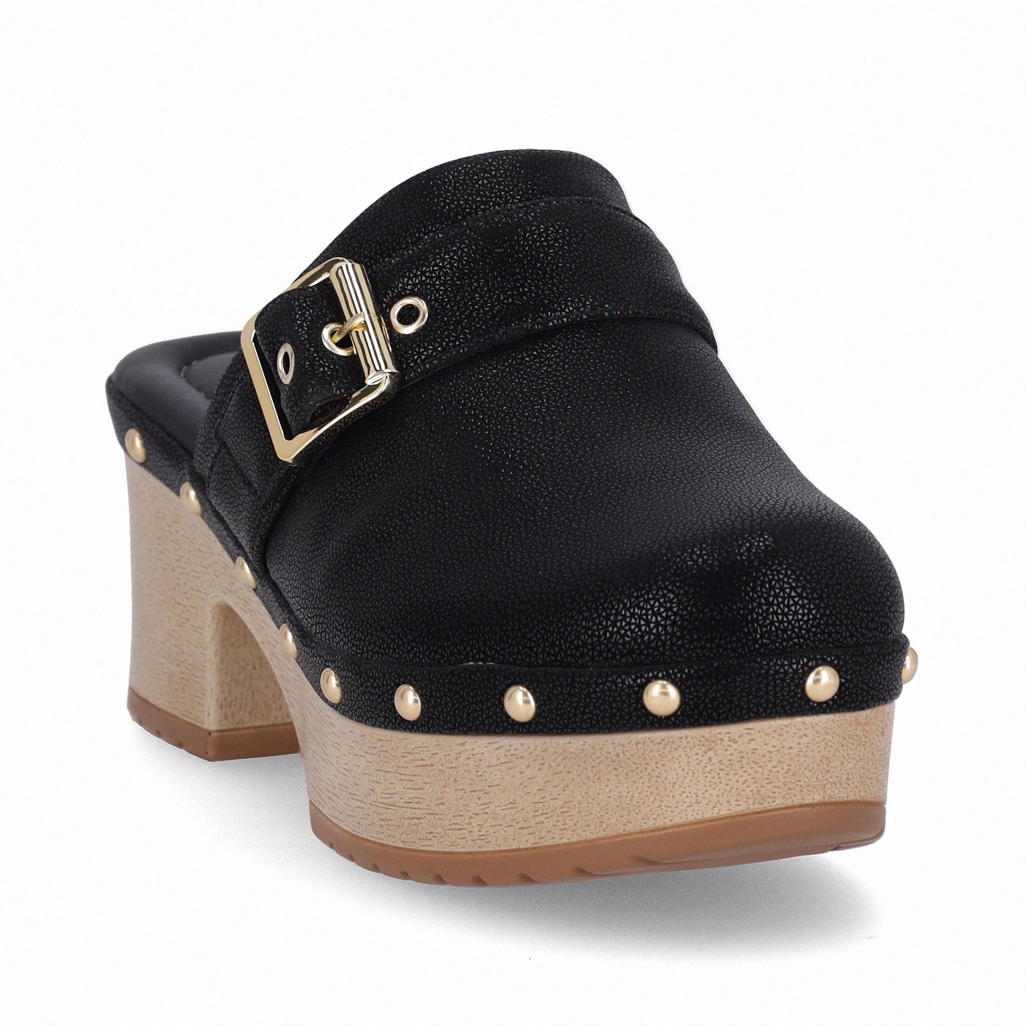 Tamanco Clog Salto Alto Preto Preto 3