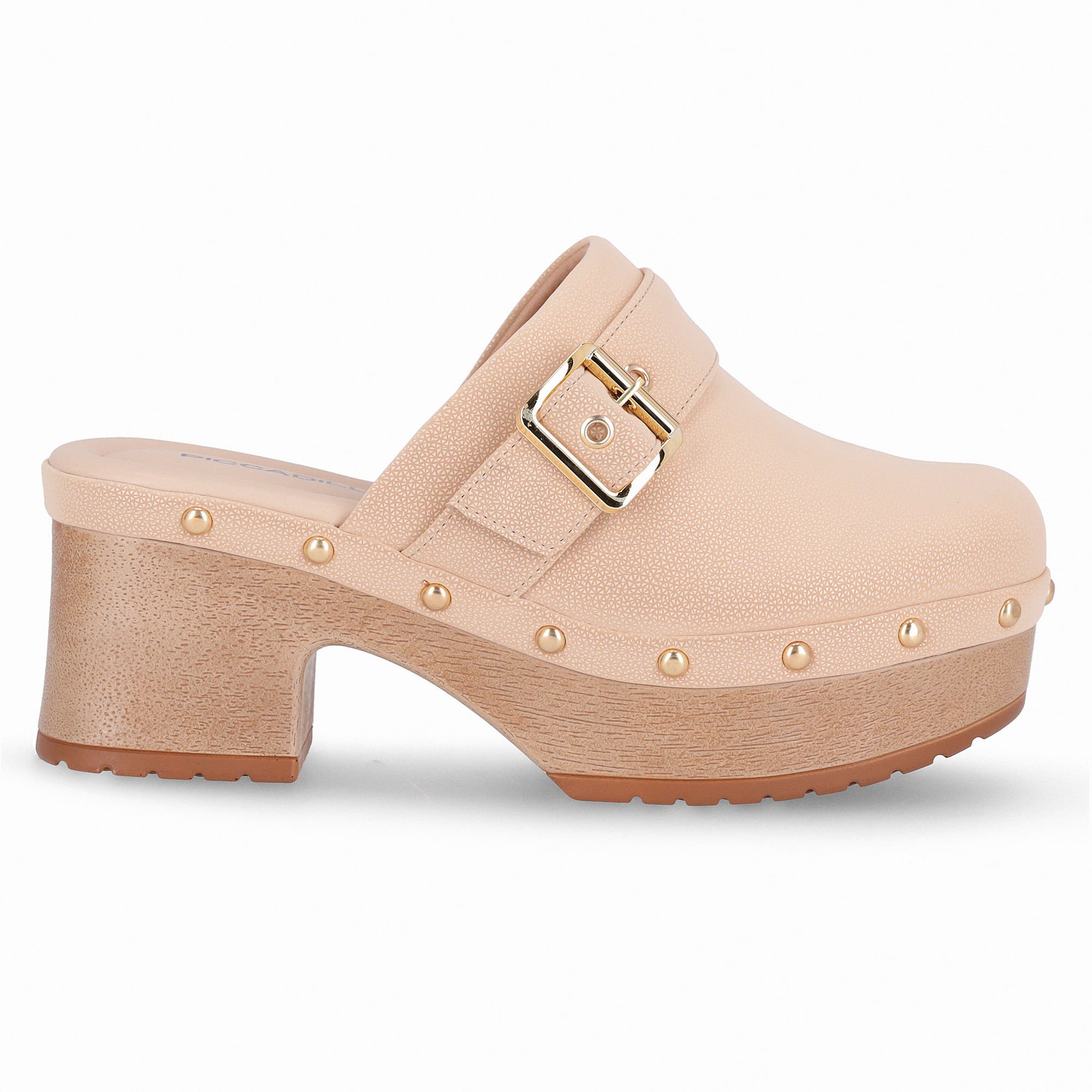 Tamanco Clog Salto Alto Brule Bege 1