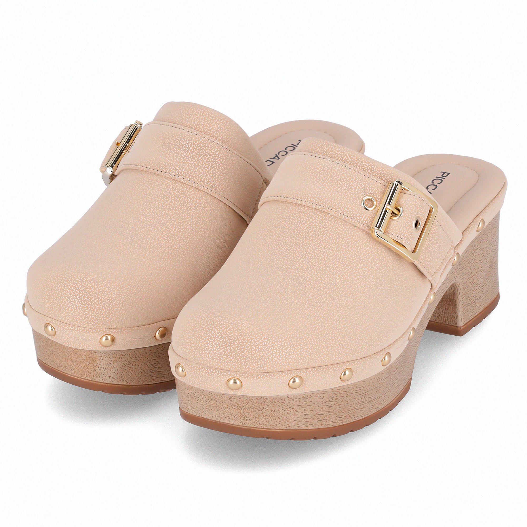 Tamanco Clog Salto Alto Brule Bege 2