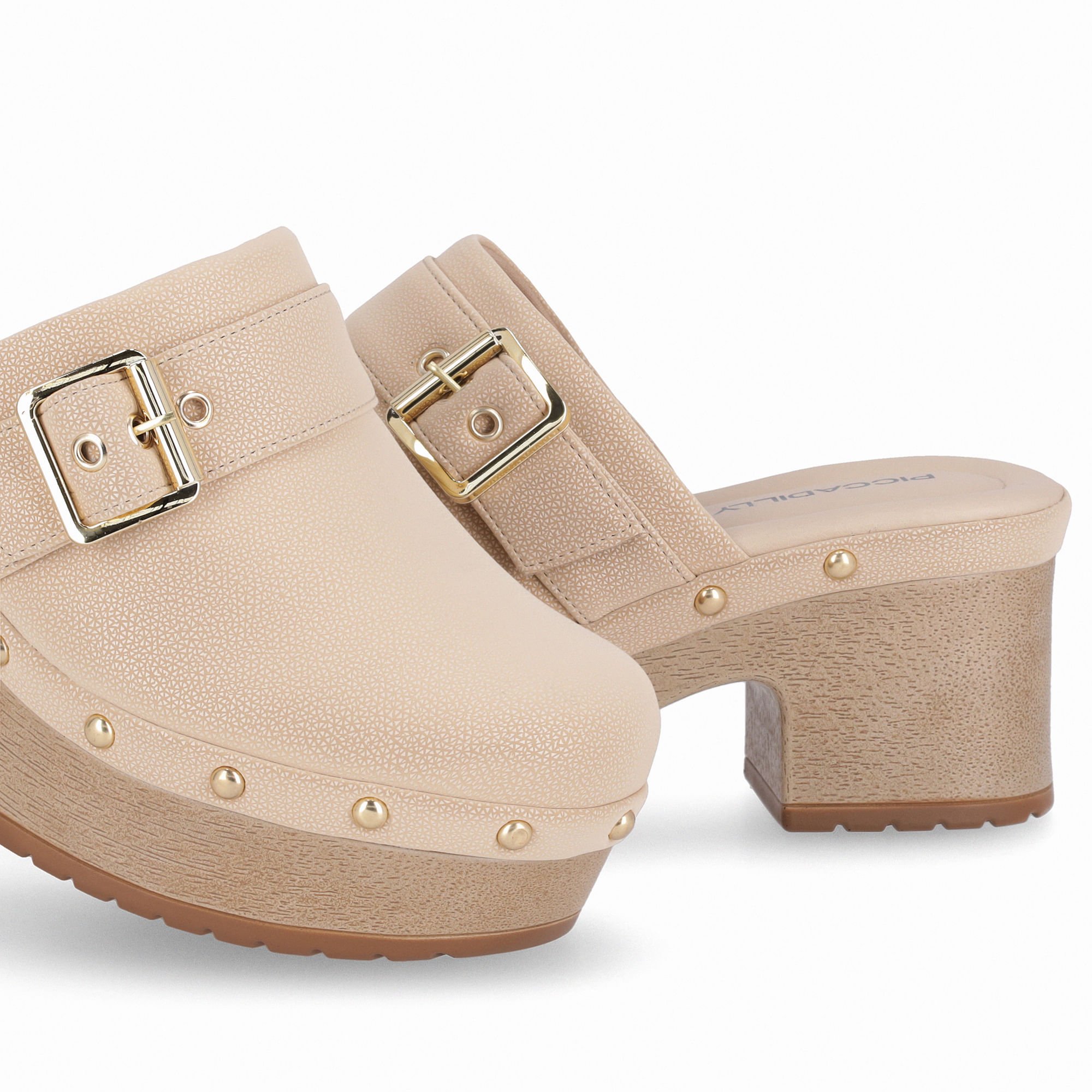 Tamanco Clog Salto Alto Brule Bege 3