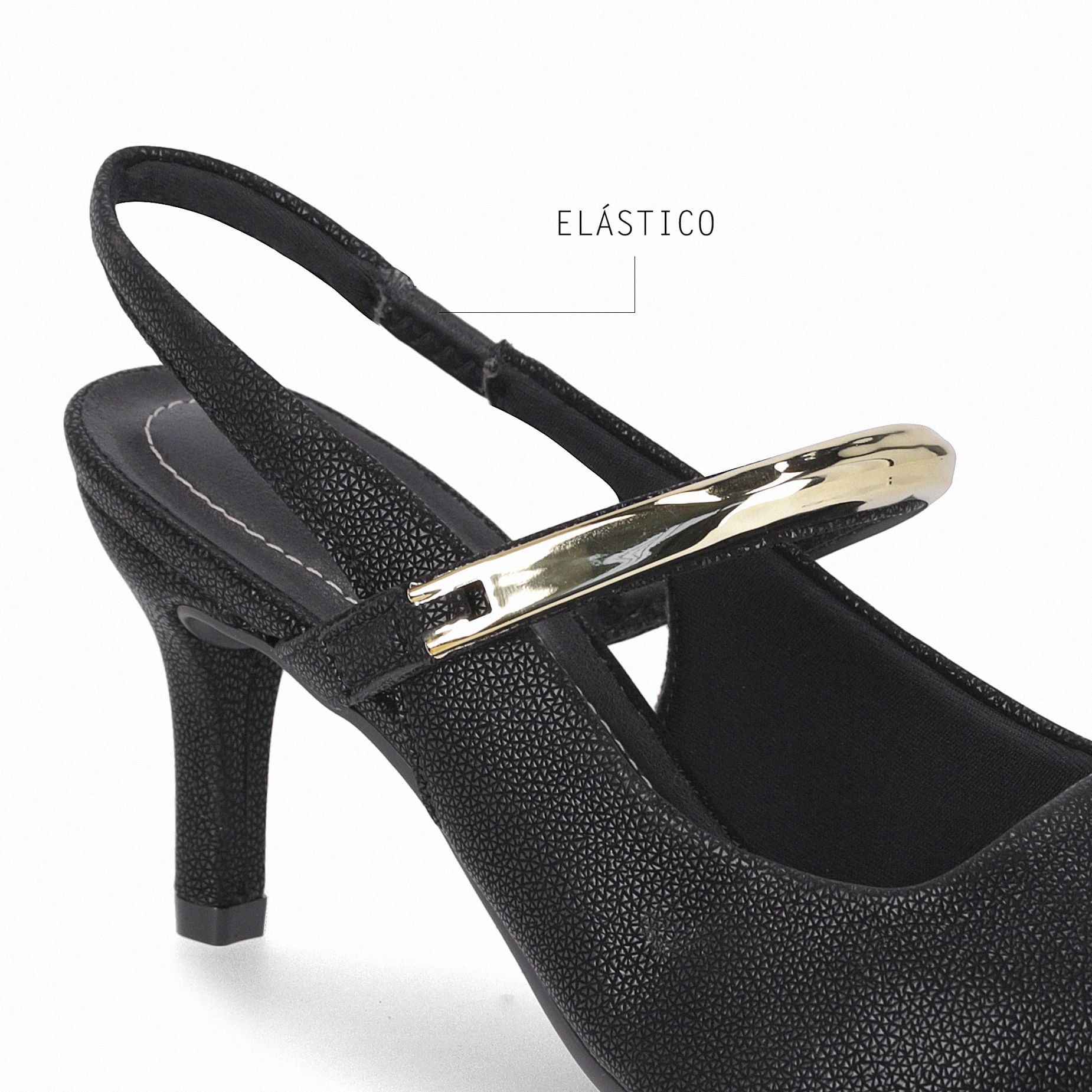 Sapato Slingback Salto Alto Preto Preto 4