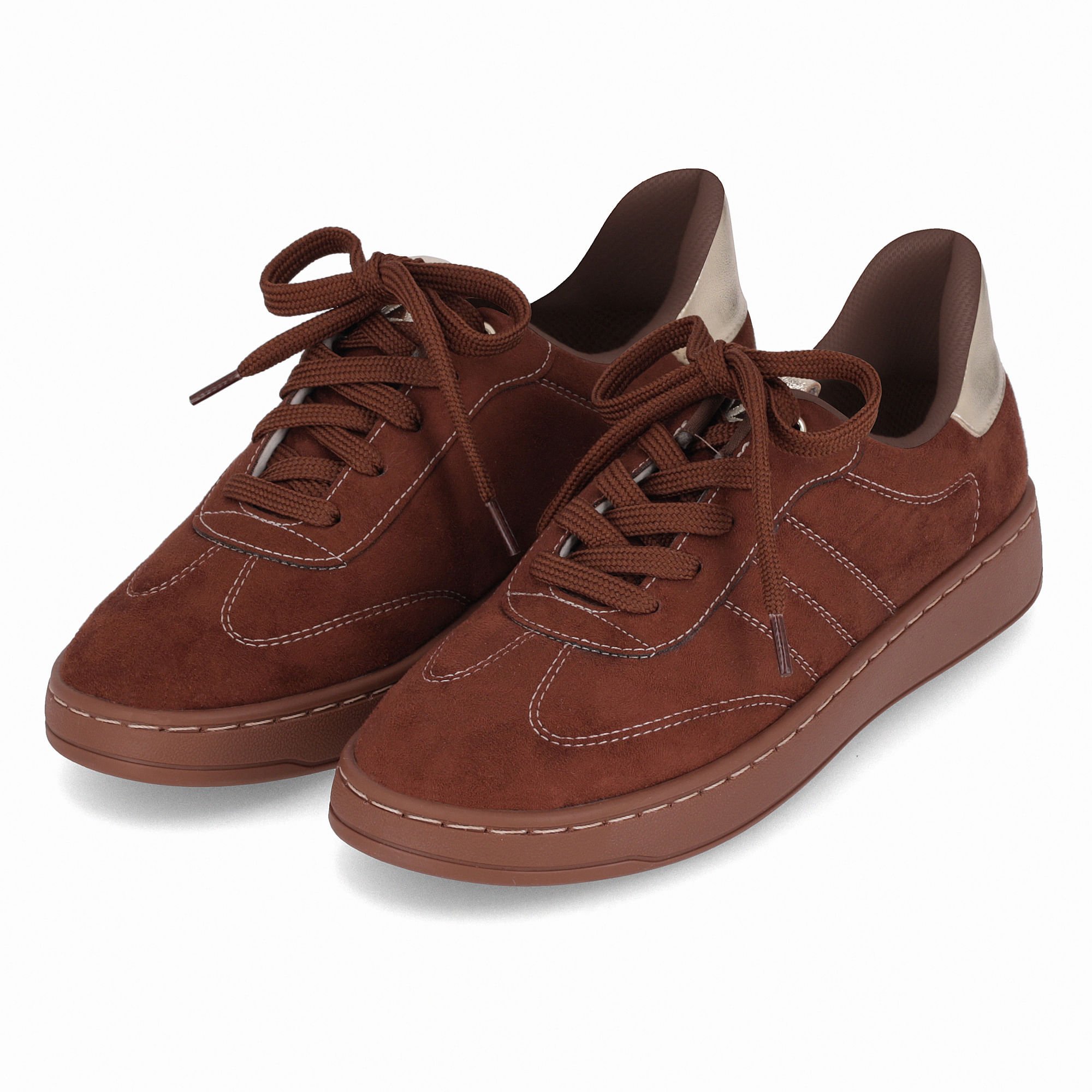 Tênis Beta Salto Baixo Pinhao com Ouro Vinho 2