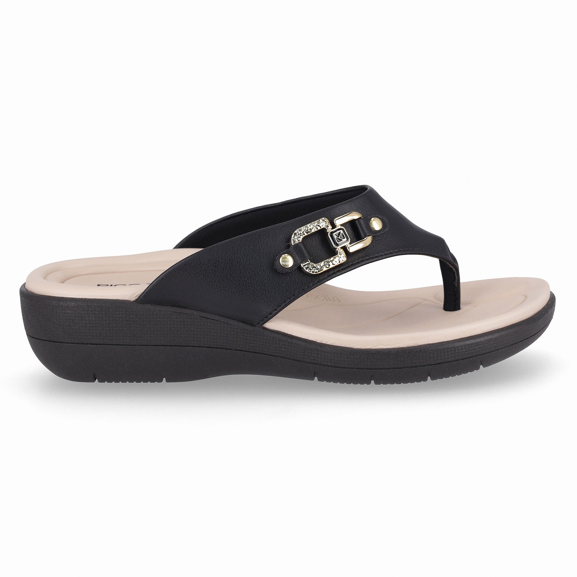 Chinelo Fascite Anabela Médio Preto