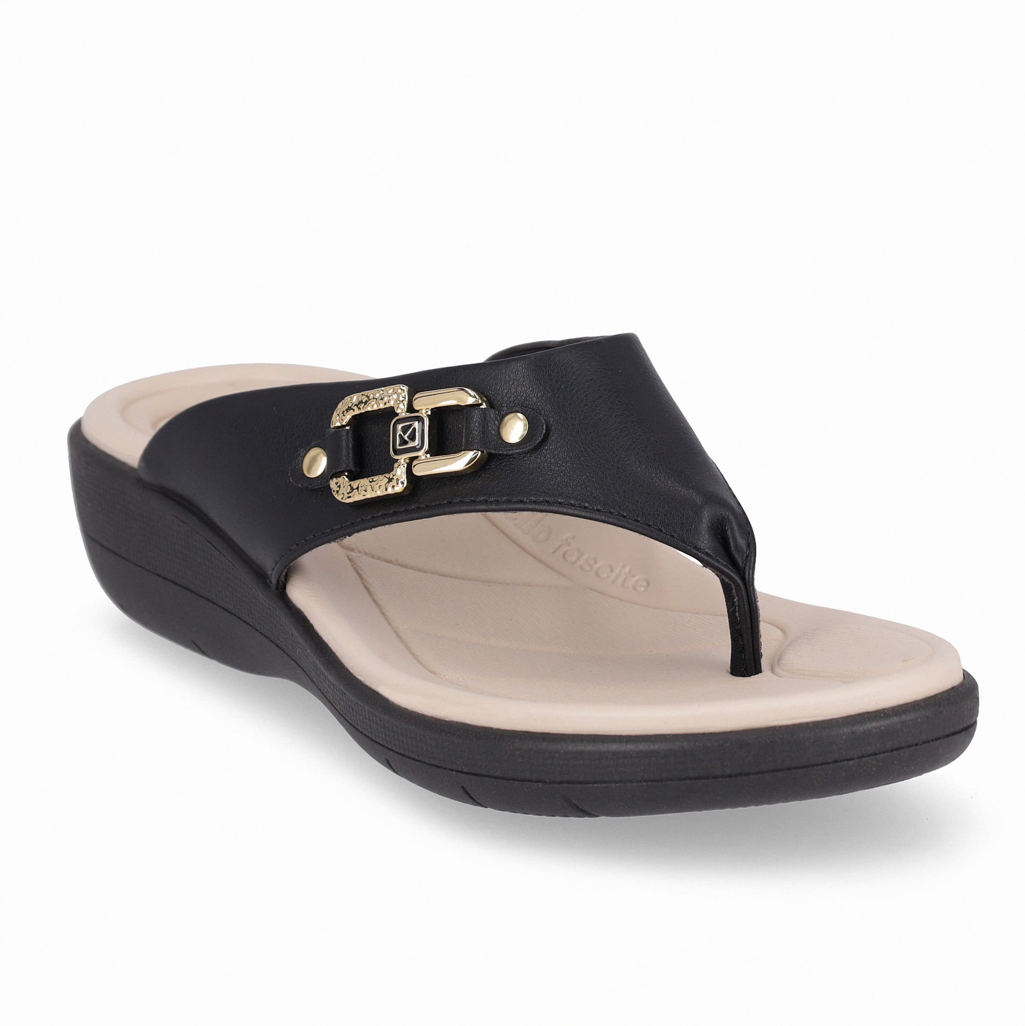Chinelo Fascite Anabela Médio Preto Preto 4