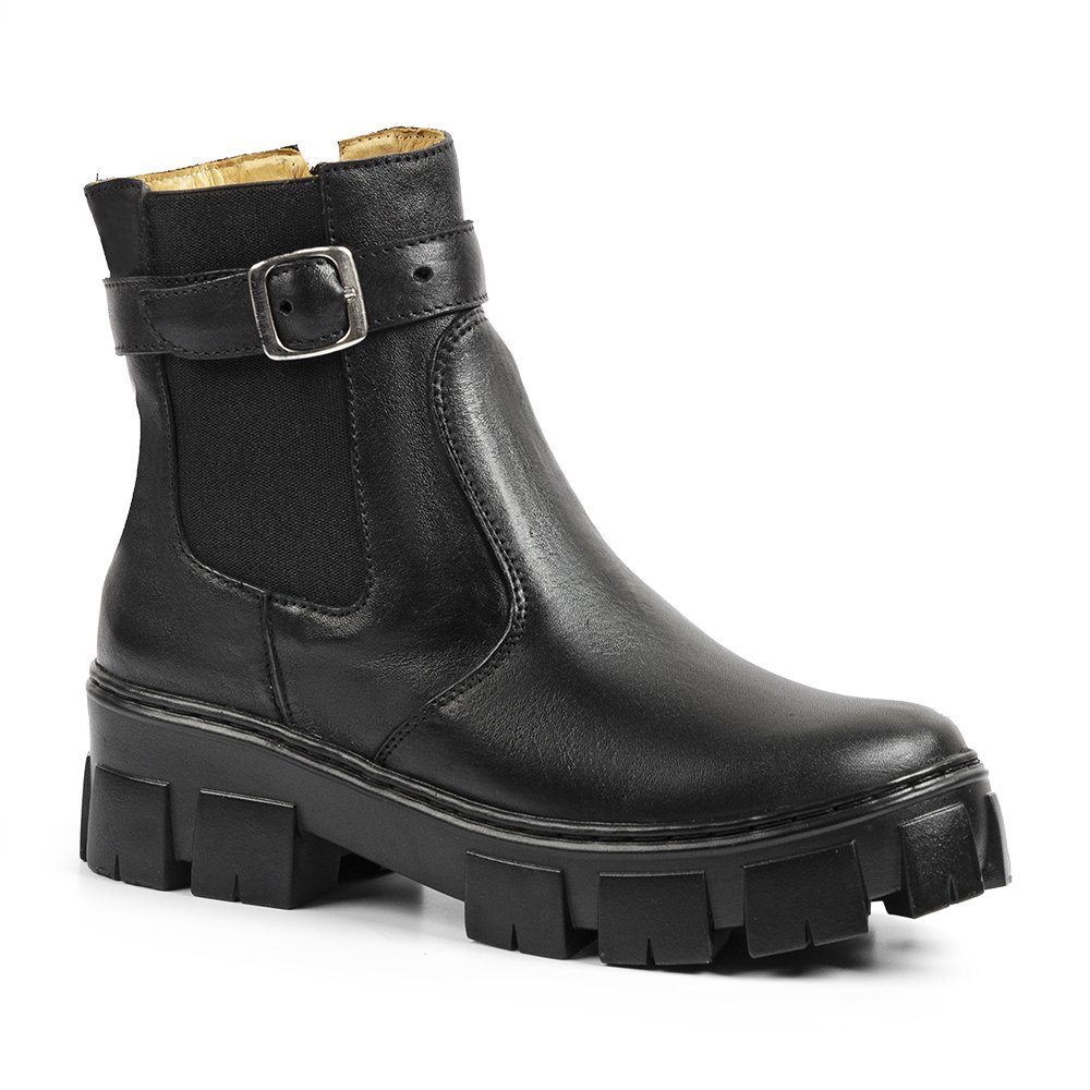 Bota Feminina Chelsea Em Couro Sandro Moscoloni Greice Black Preto 1