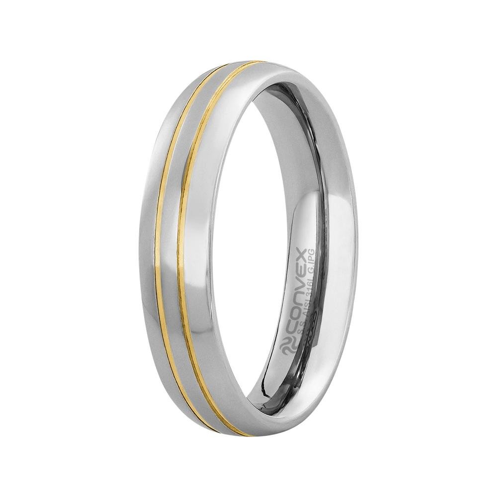 Aliança de Namoro Berlim 5mm Filete Central Duplo Gold IPG Prata 1