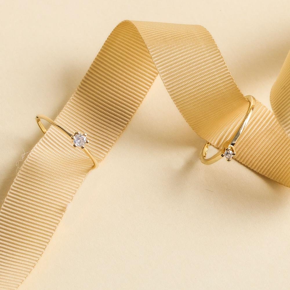 Anel Prata c/ Ouro 18K Solitário com Zircônia Branca 3mm Dourado 3