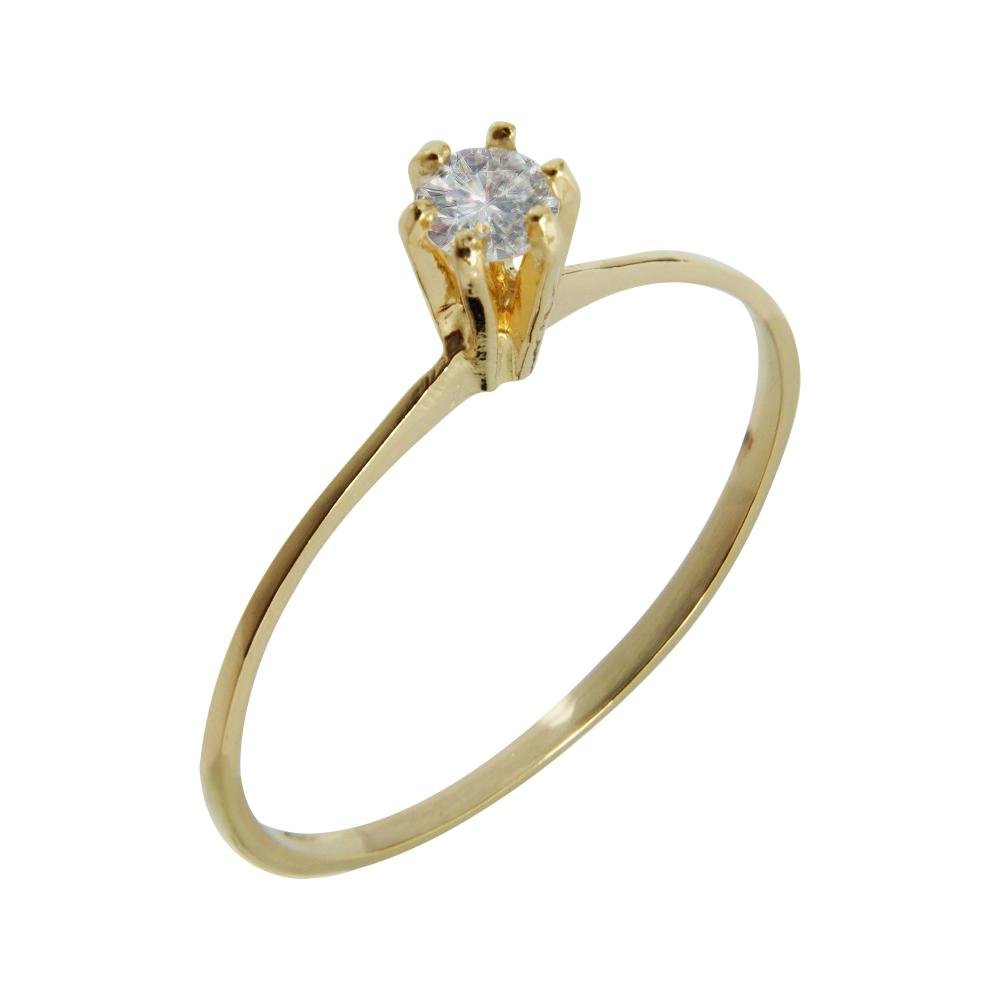 Anel Prata c/ Ouro 18K Solitário com Zircônia Branca 3mm Dourado 2