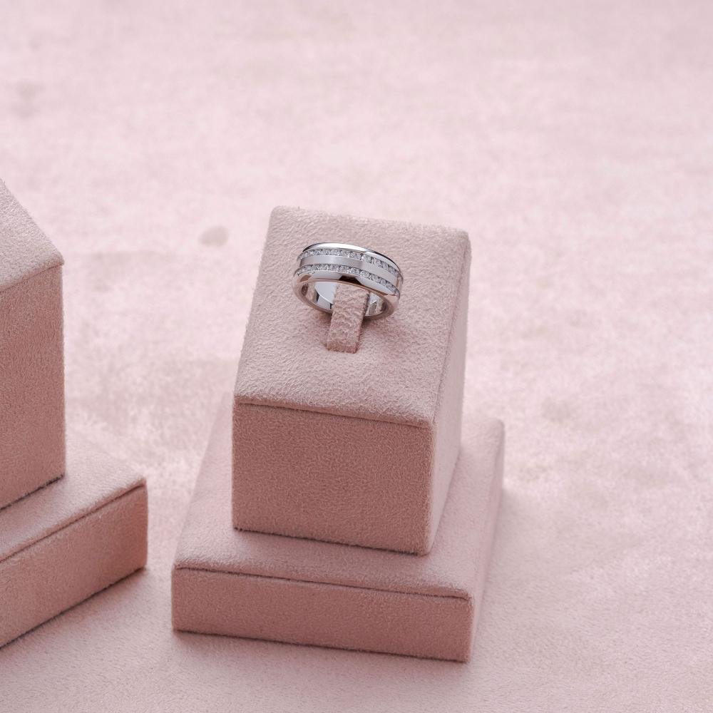 Aliança Aço Troya Dupla 8mm com Zircônia Prata 2