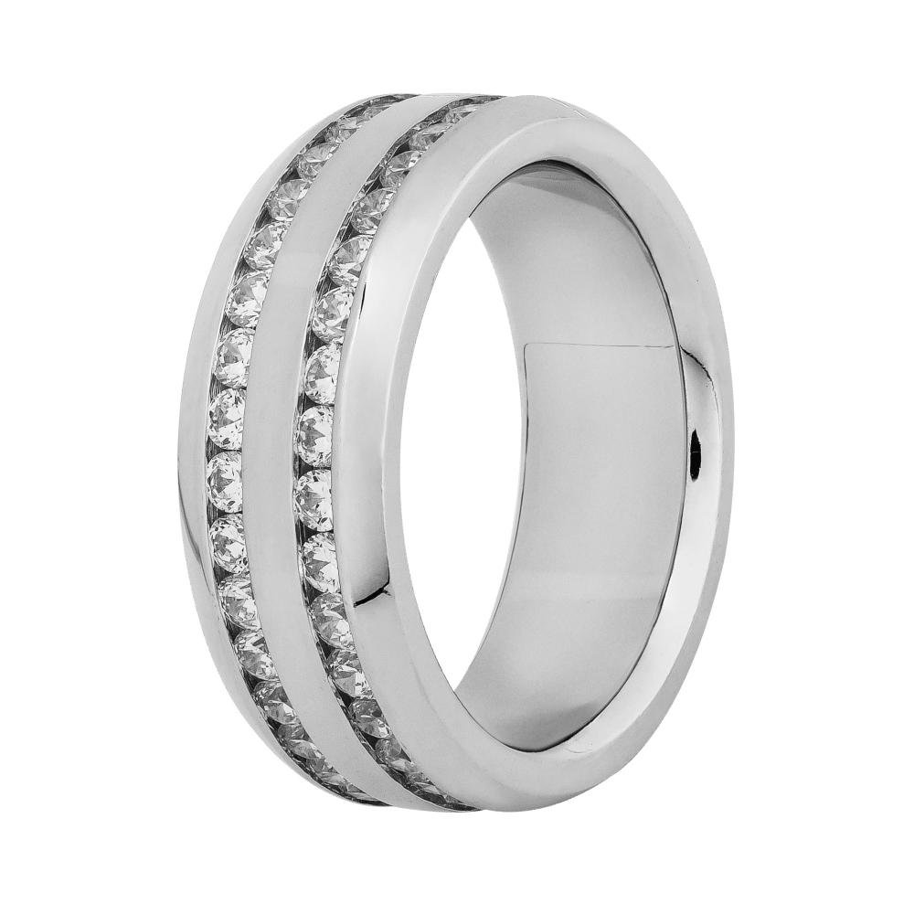Aliança Aço Troya Dupla 8mm com Zircônia Prata 1
