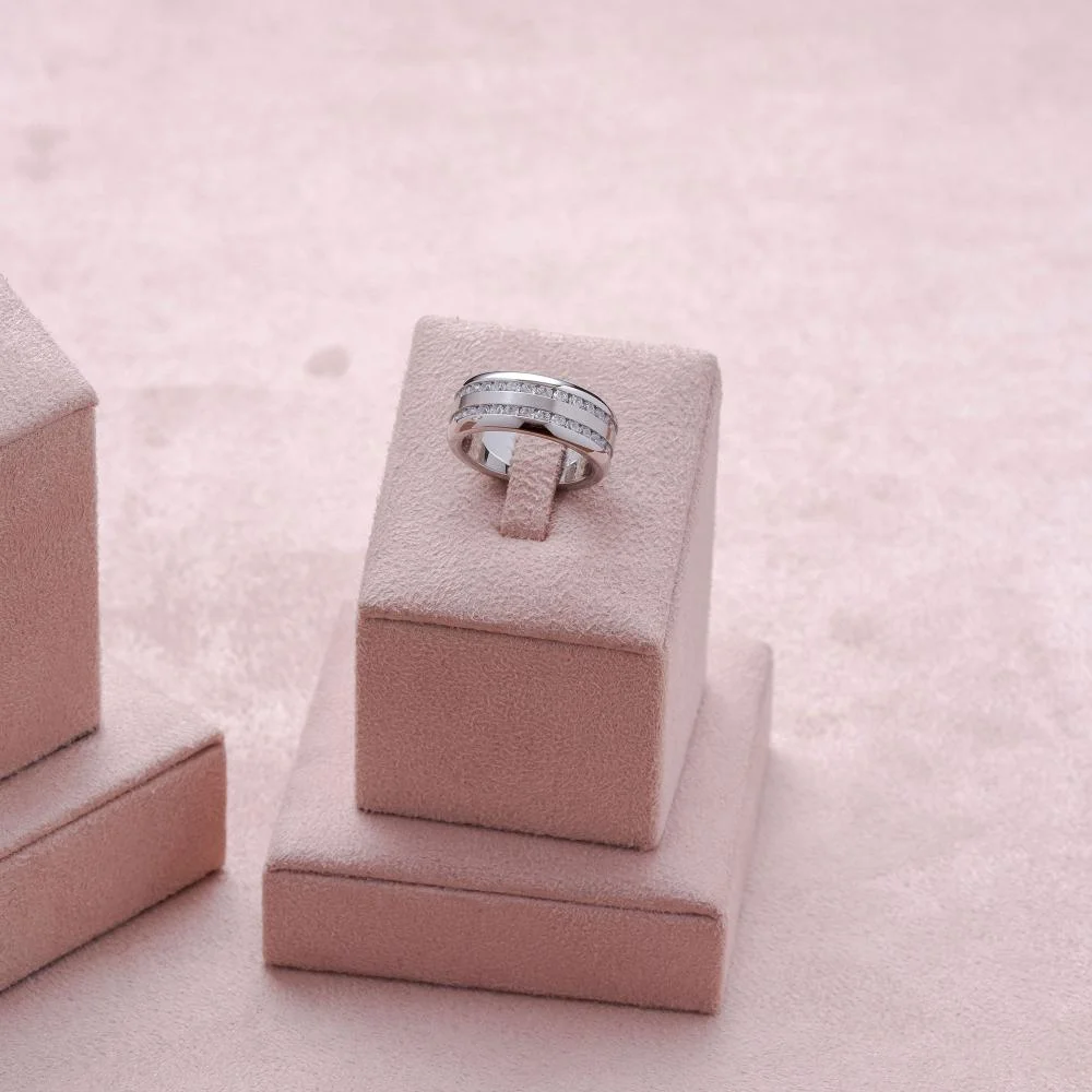 Aliança Aço Troya Dupla 8mm com Zircônia Prata 2