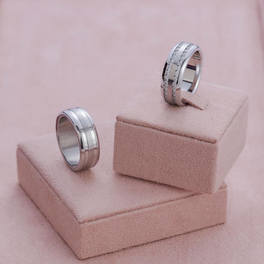 Aliança Aço Troya Dupla 8mm com Zircônia Prata 3