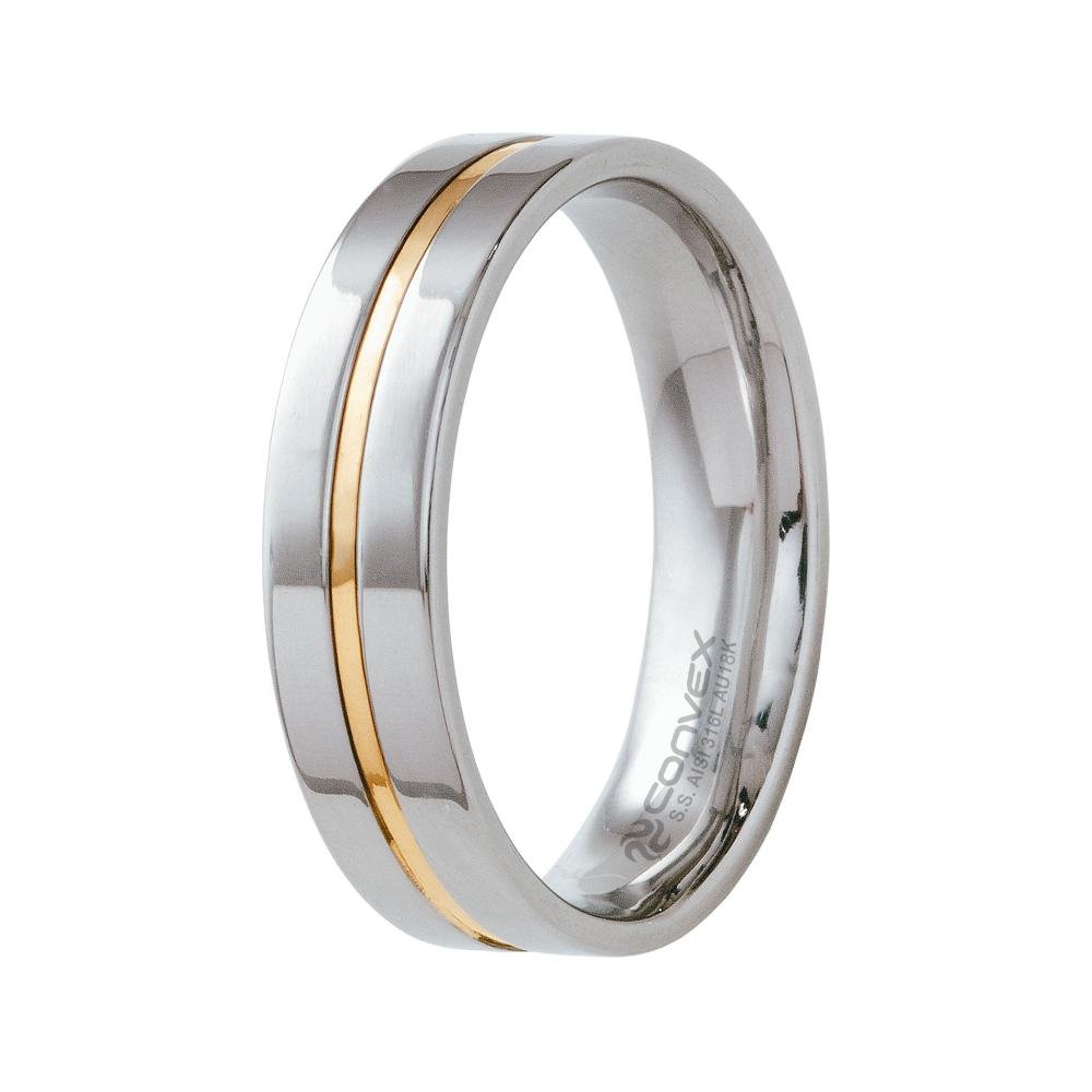 Aliança Aço Plus 6mm com Filete Central em Ouro Prata 1
