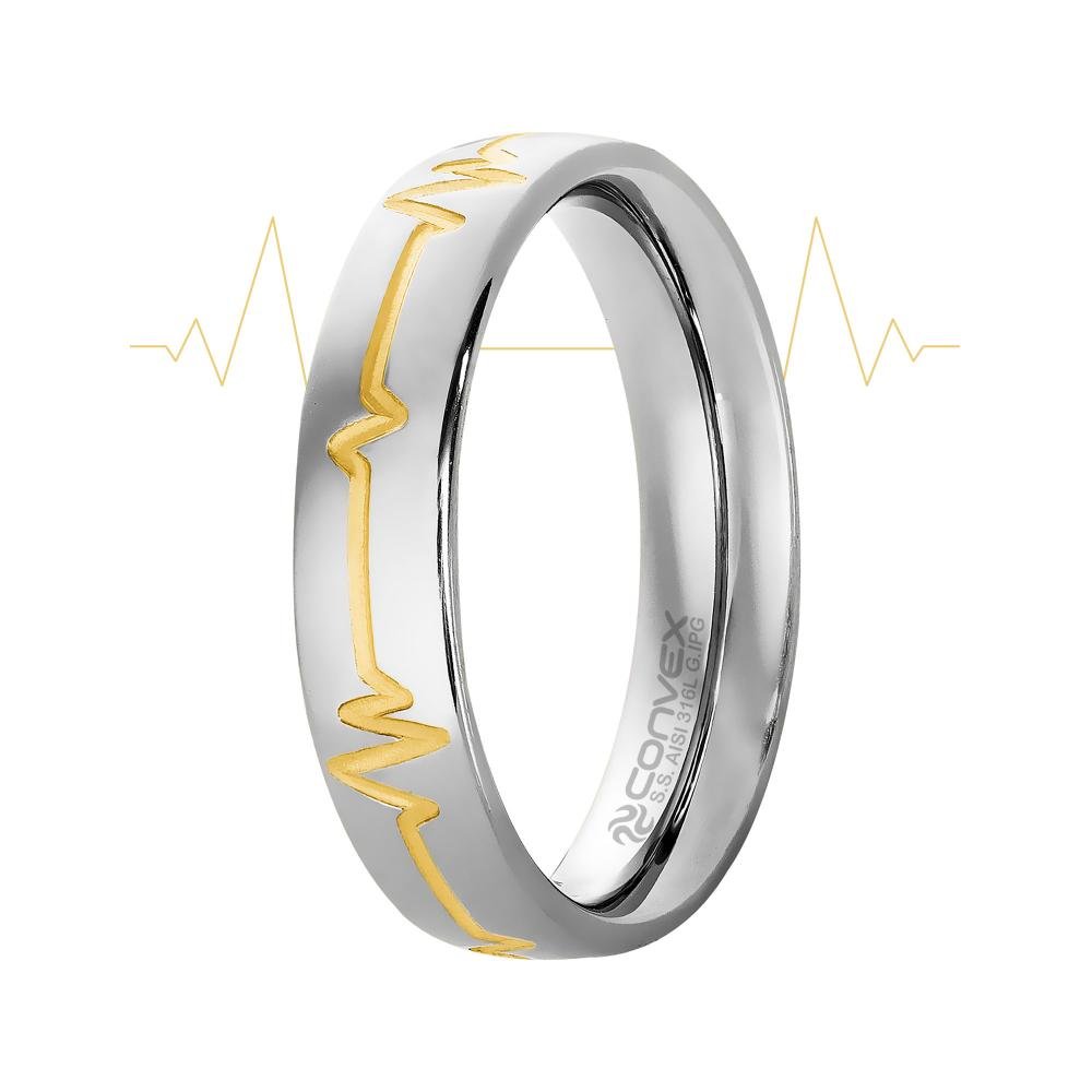 Aliança Aço Love Beat WH 5mm com Filete Gold IPG Prata 1
