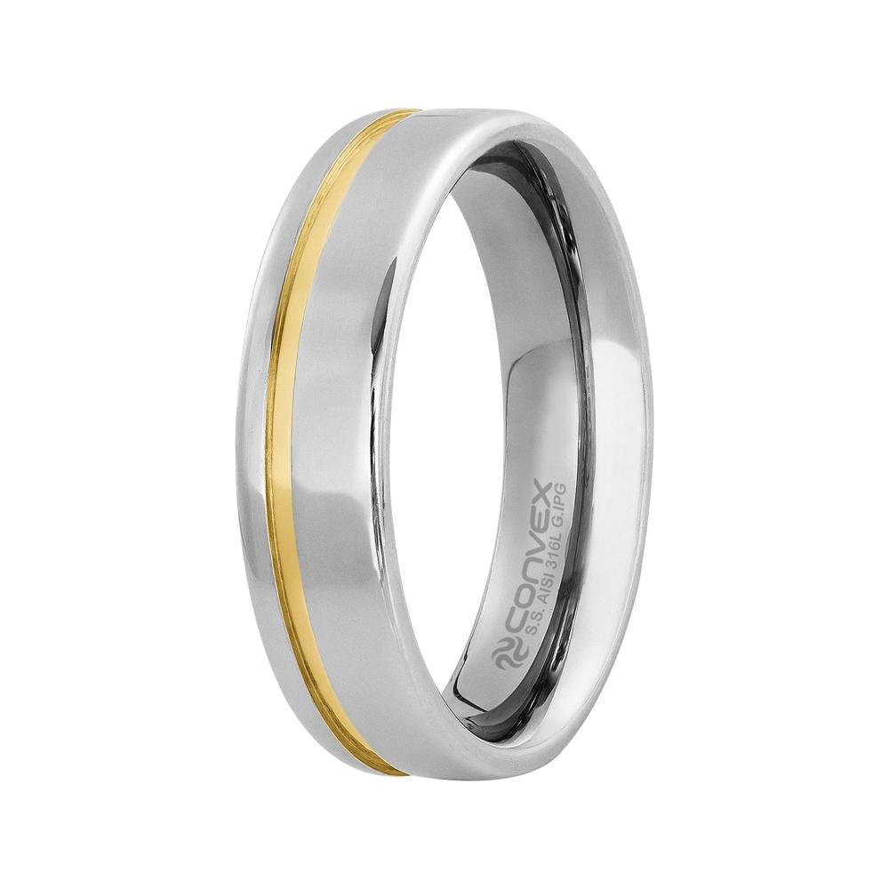 Aliança Aço Londres 6mm com Filete Lateral Gold IPG Prata 1