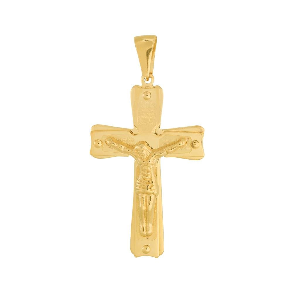 Pingente de Aço Crucifixo com Cristo IPG 45x28mm Dourado 3