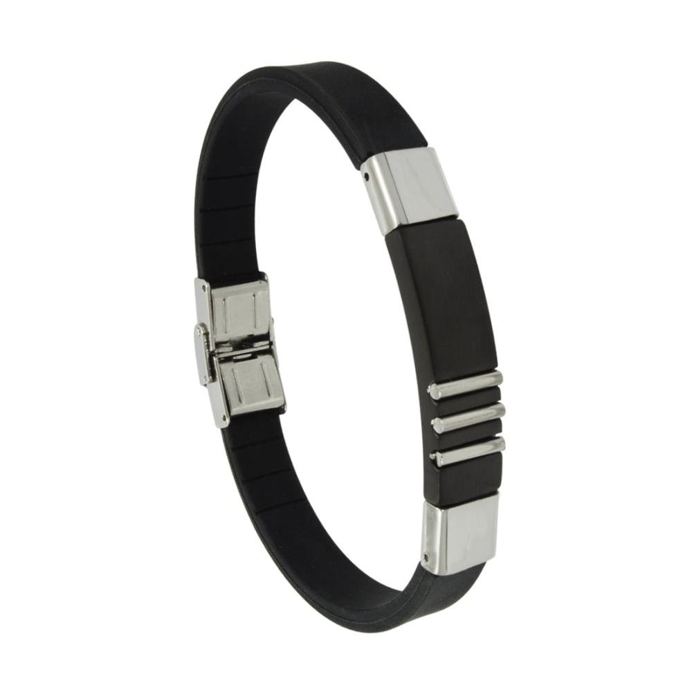 Pulseira Aço Caucciù com Chapa Abaulada 11mm 21cm Prata 3