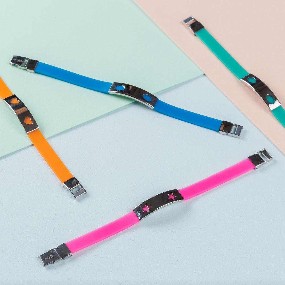 Pulseira Aço Color Teen Azul c/ Desenho Oval 10mm 21cm Azul 3