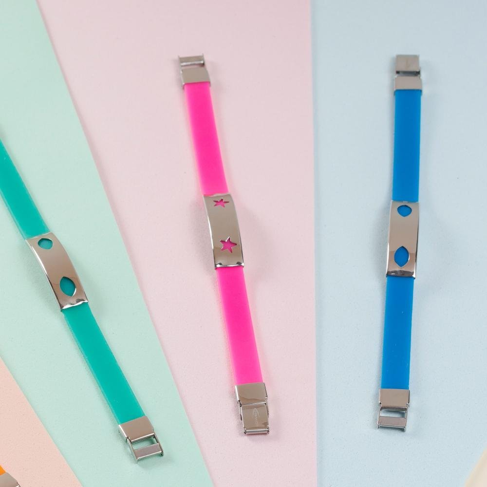 Pulseira Aço Color Teen Azul c/ Desenho Oval 10mm 21cm Azul 4