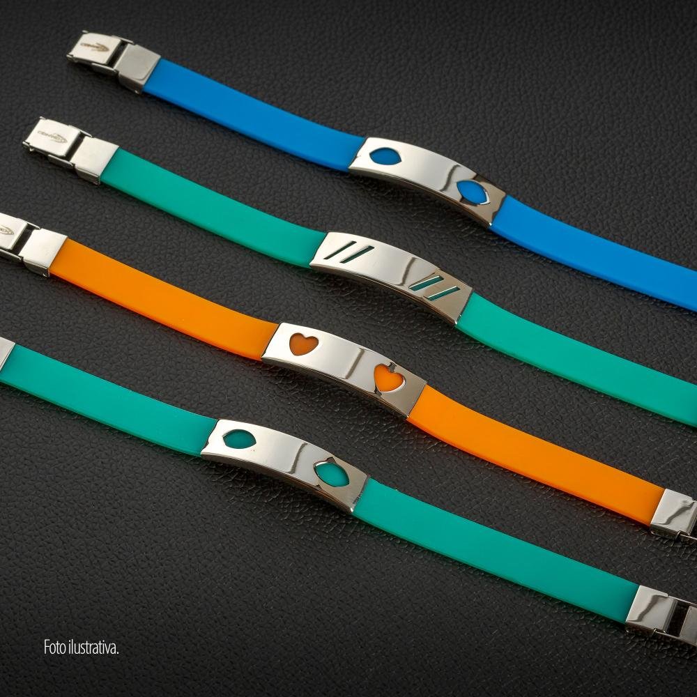 Pulseira Aço Color Teen Azul c/ Desenho Oval 10mm 21cm Azul 5