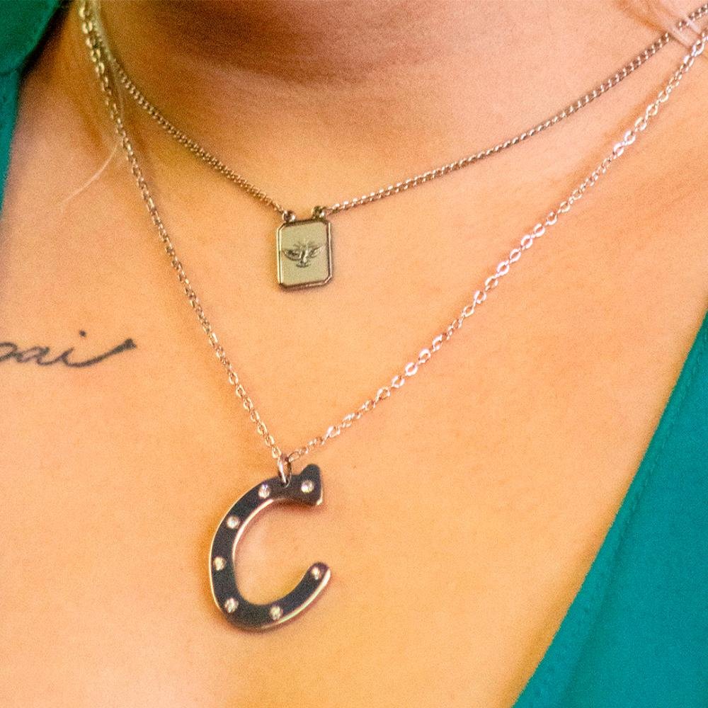 Pingente Aço Letra C com Zircônia Prata 2