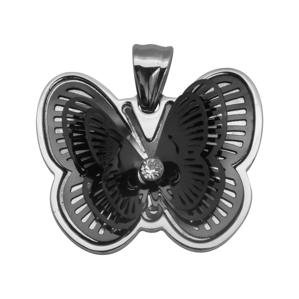 Pingente Aço Borboleta Vazada com Zircônia e IPB 20x32mm Prata 1