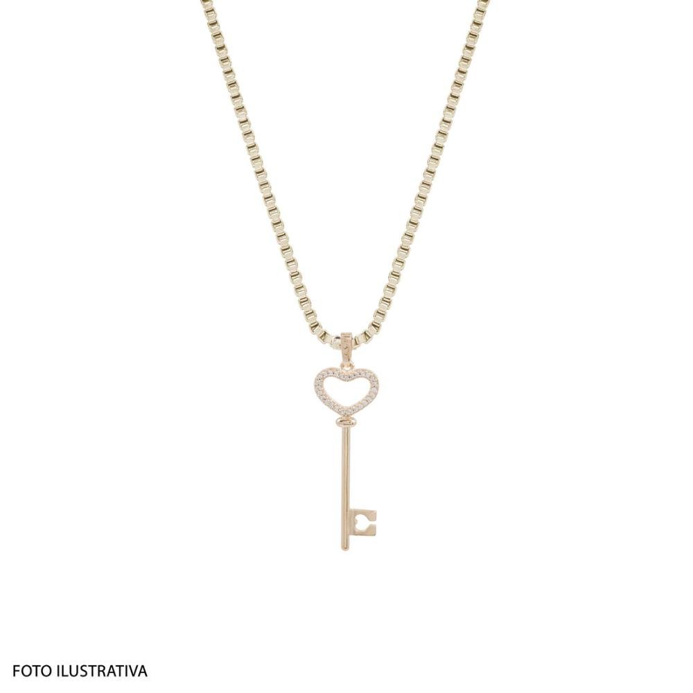 Pingente Prata c/ Ouro 18K Chave com Zircônia 40x13mm Dourado 2