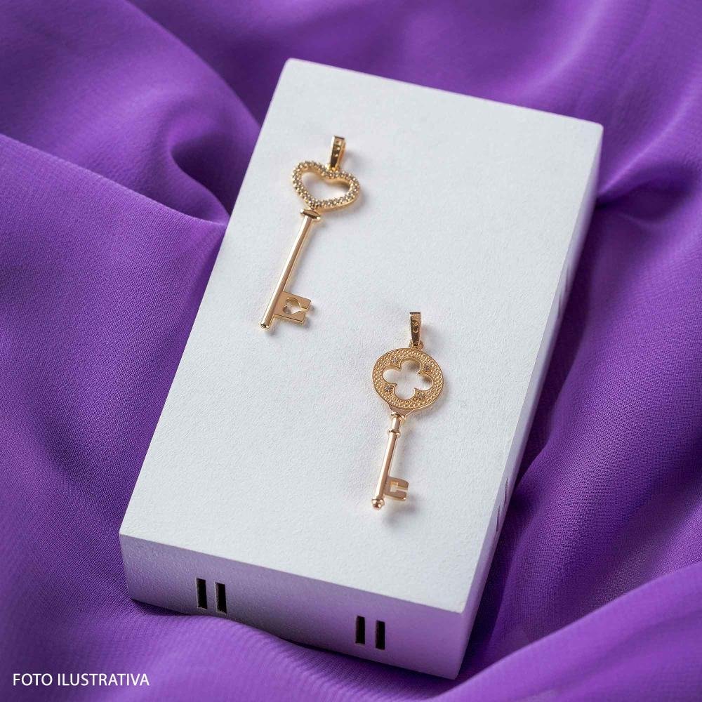 Pingente Prata c/ Ouro 18K Chave com Zircônia 40x13mm Dourado 3