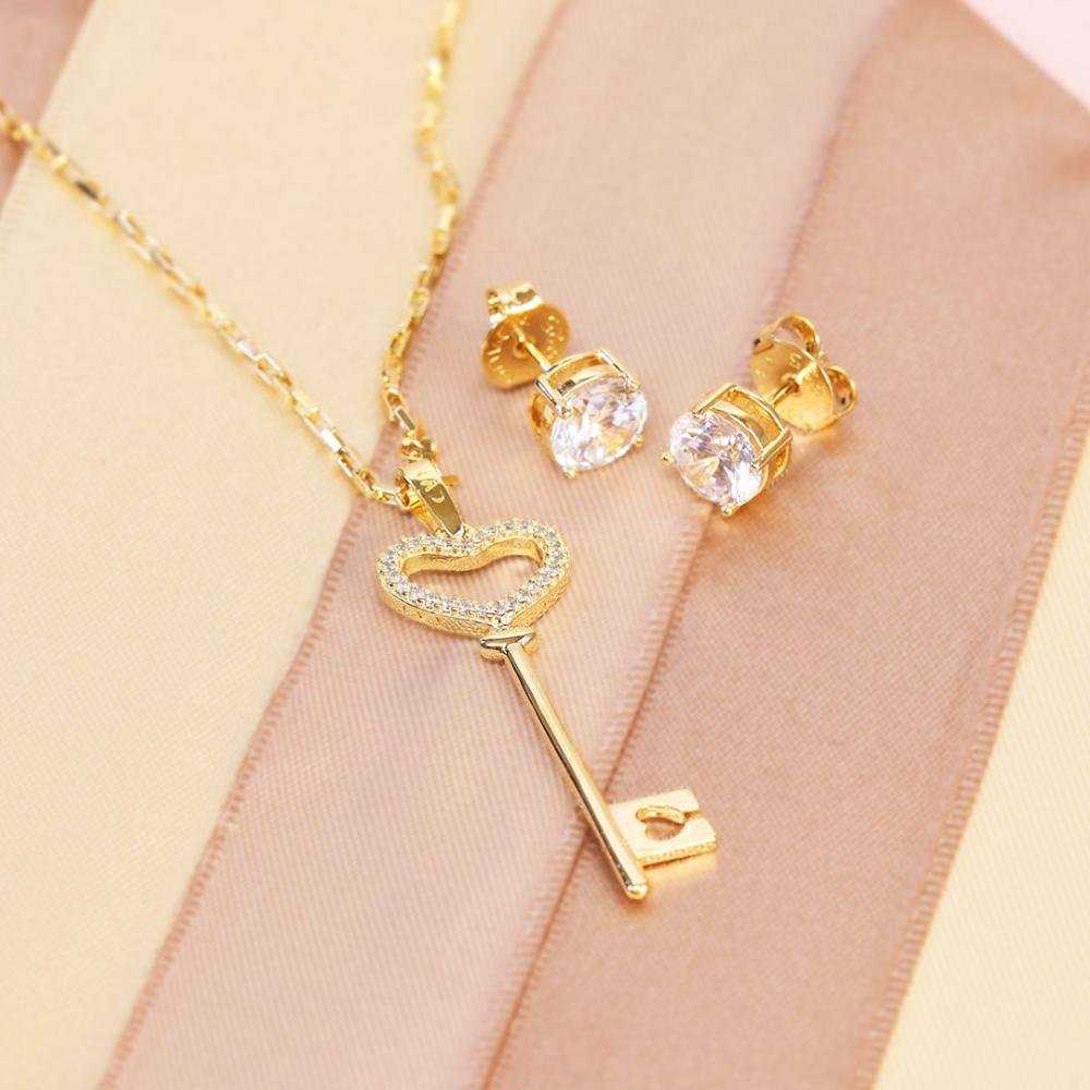 Pingente Prata c/ Ouro 18K Chave com Zircônia 40x13mm Dourado 4