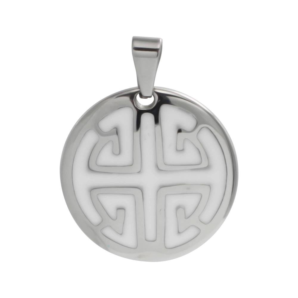 Pingente Aço Circulo Vazado Trabalhado com Resina 30mm Prata 1