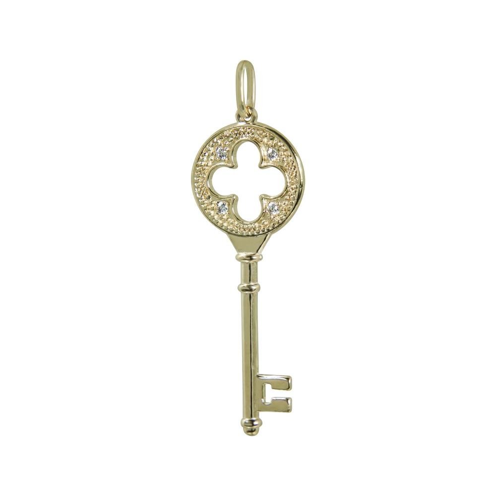 Pingente Prata c/ Ouro 18K Chave com Zircônia 36x13mm Dourado 1
