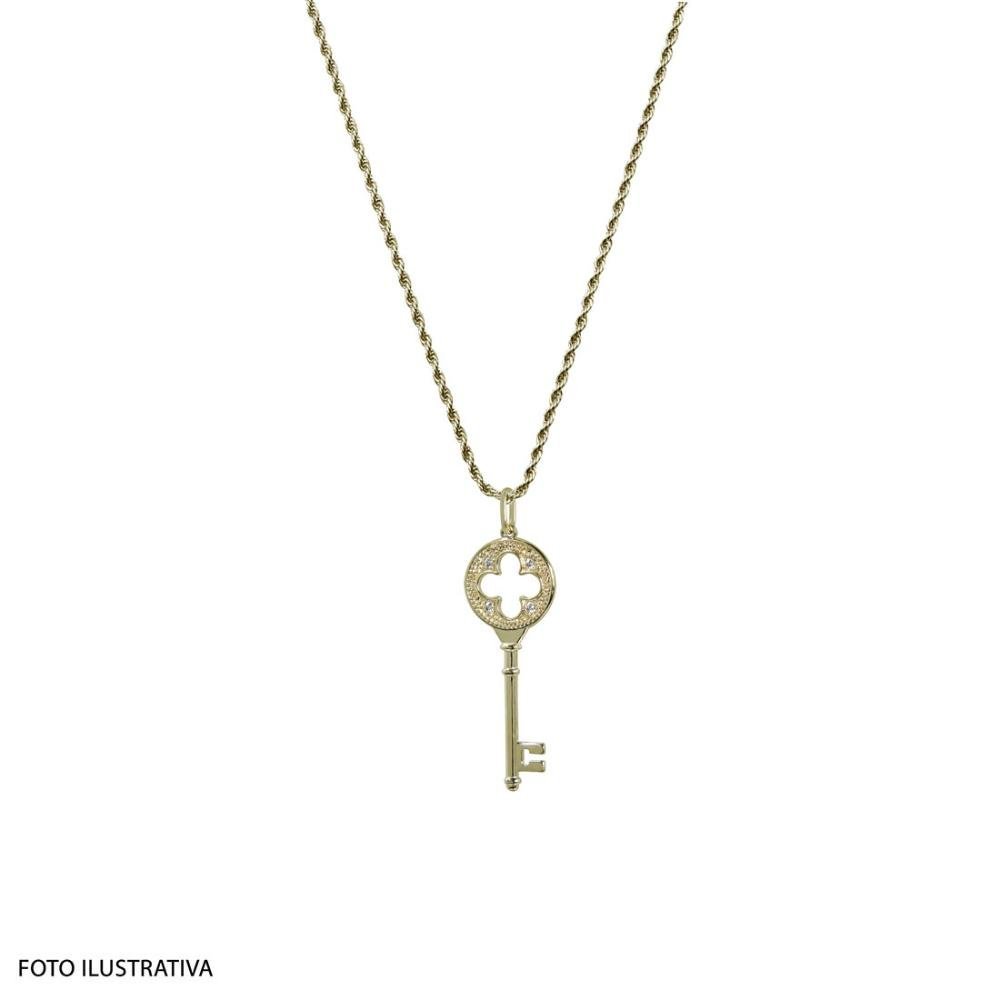 Pingente Prata c/ Ouro 18K Chave com Zircônia 36x13mm Dourado 2
