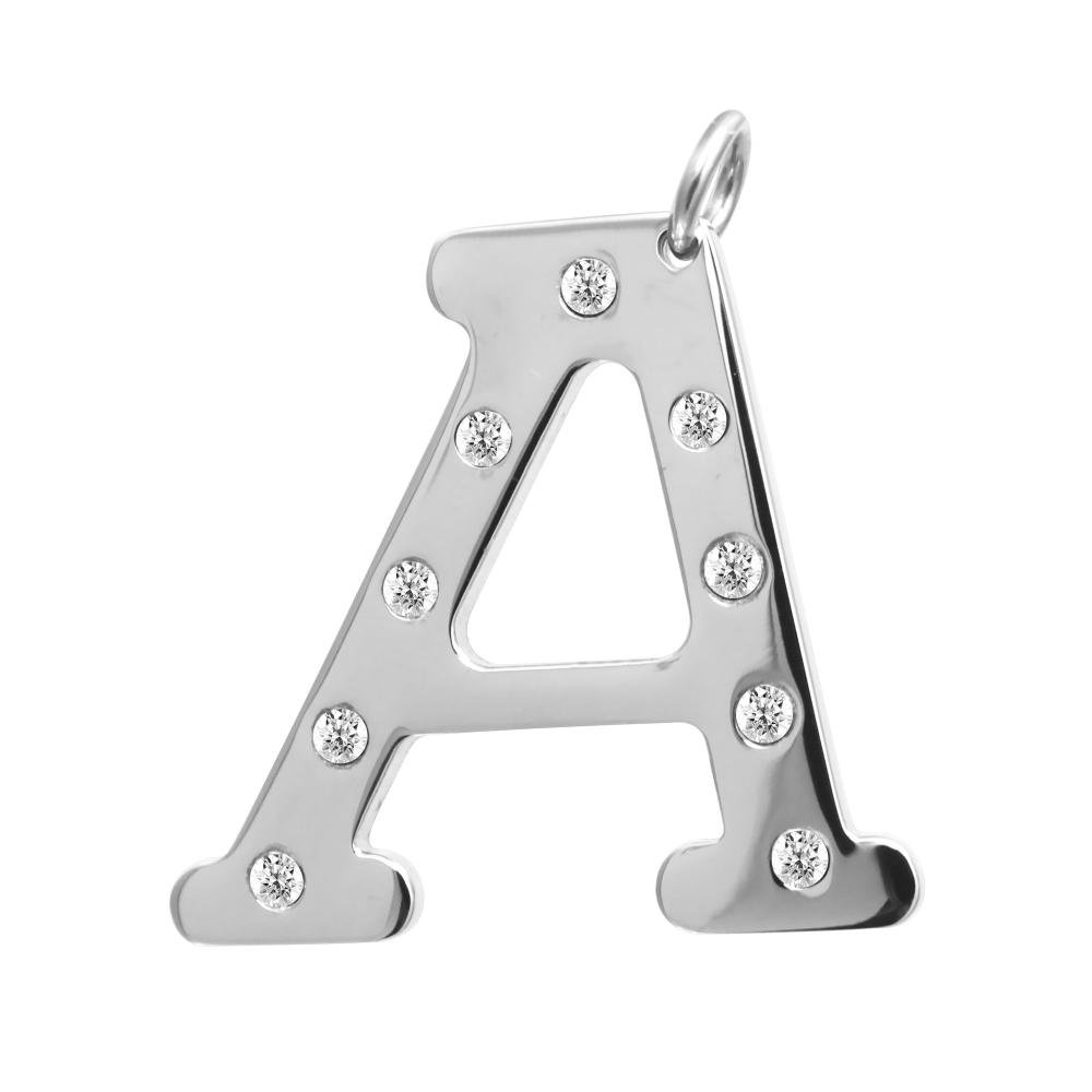 Pingente Aço Letra A com Zircônia 32x30mm Prata 1