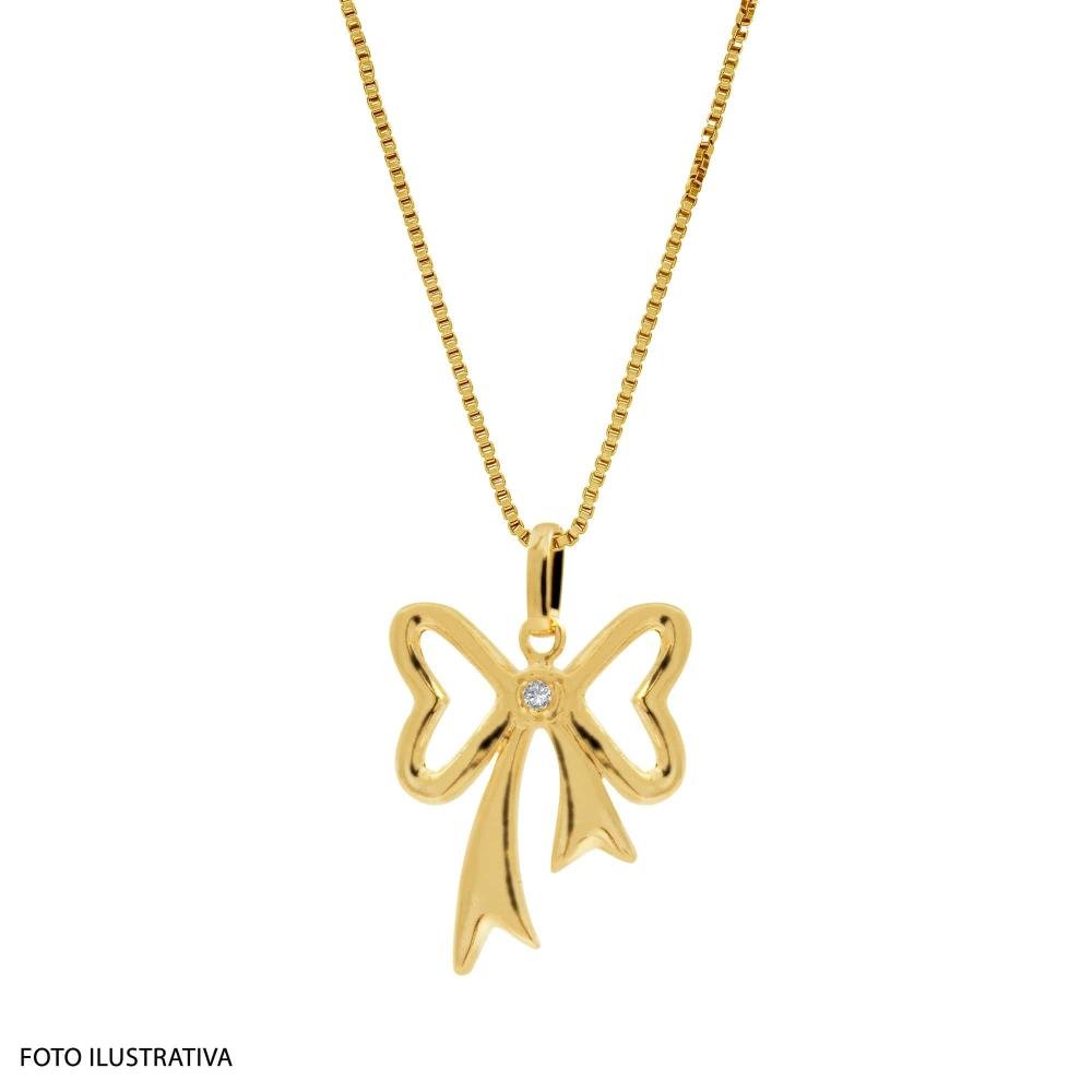 Pingente Prata c/ Ouro 18K Laço e Coração com Zircônia Dourado 2