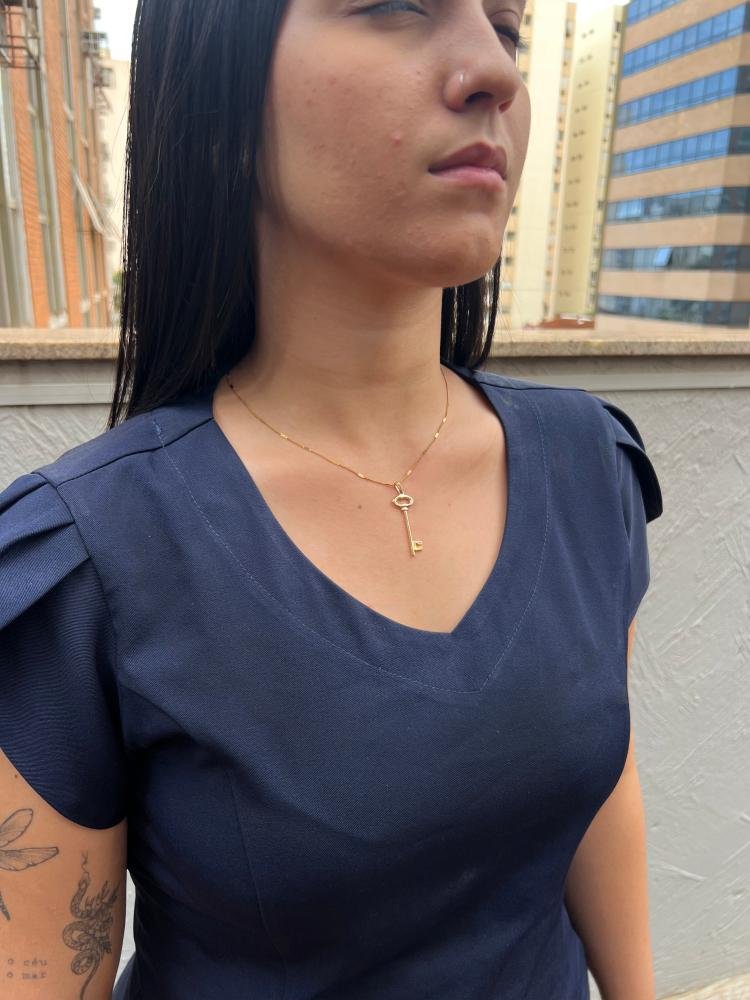 Pingente Prata c/ Ouro 18K Chave 37x13mm Dourado 4