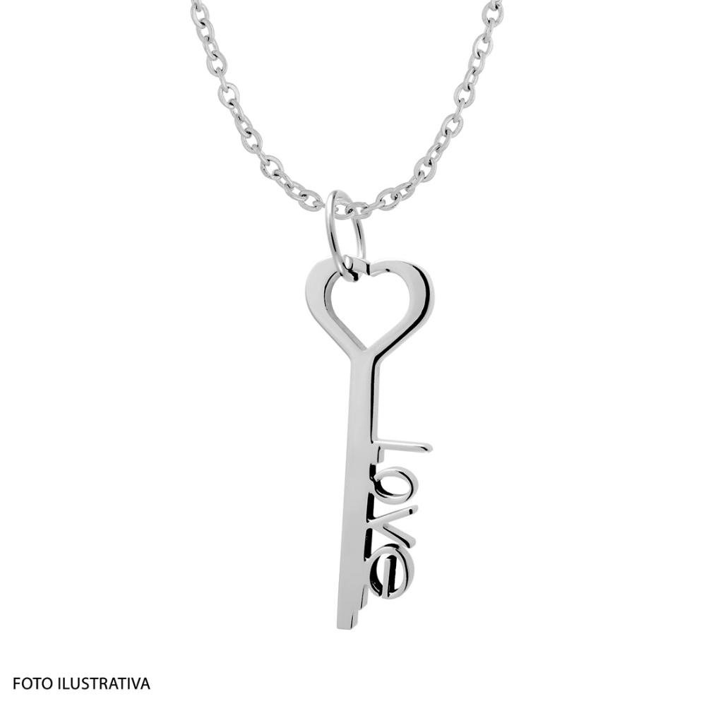 Pingente Aço Chave Pendente e LOVE 41x14mm Prata 2