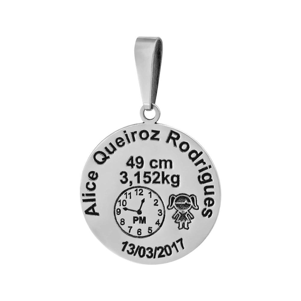 Pingente Aço Mandala Nascimento Menina 27mm Prata 1